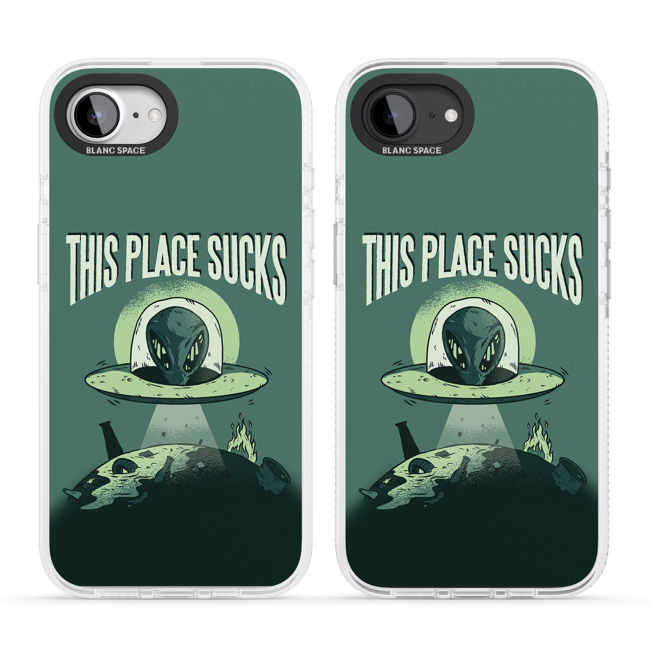 EARTH SUCKS iPhone 16e Clear Case Impact Air - Blanc Space