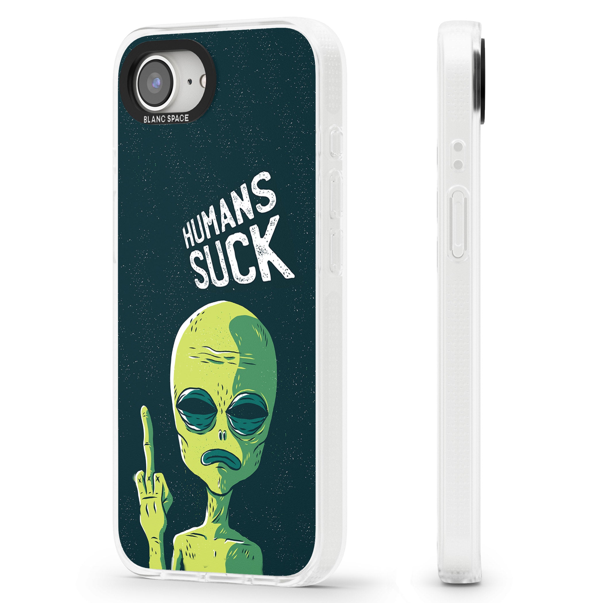 Humans Suck Alien iPhone 16e Clear Case Impact Air - Blanc Space