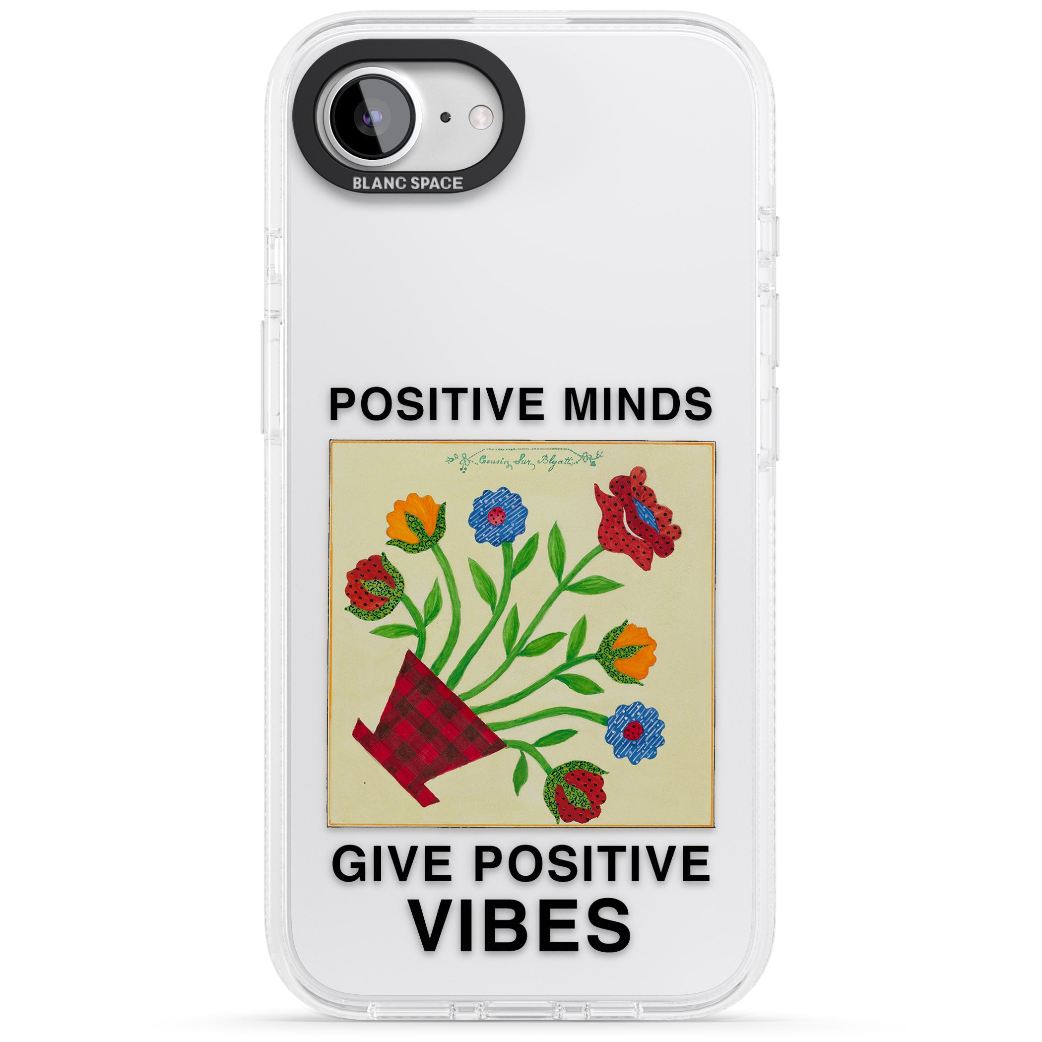 Positive Minds Give Positive Vibes iPhone 16e Clear Case Impact Air - Blanc Space