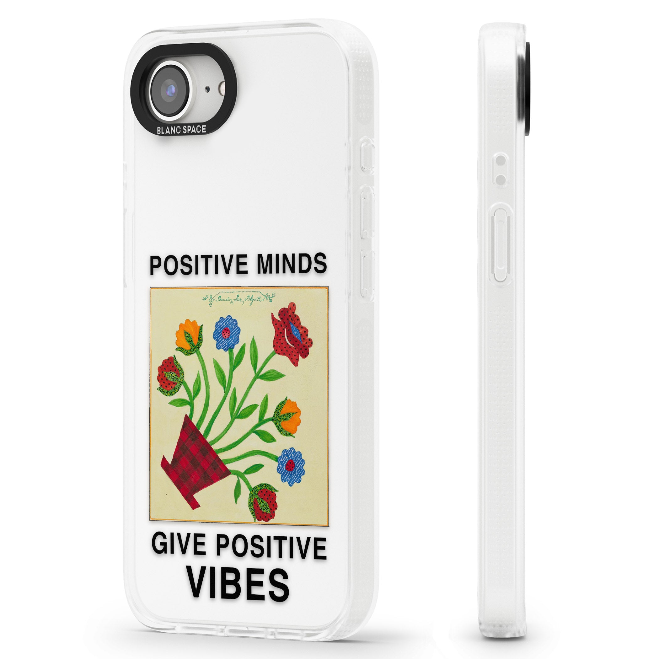 Positive Minds Give Positive Vibes iPhone 16e Clear Case Impact Air - Blanc Space