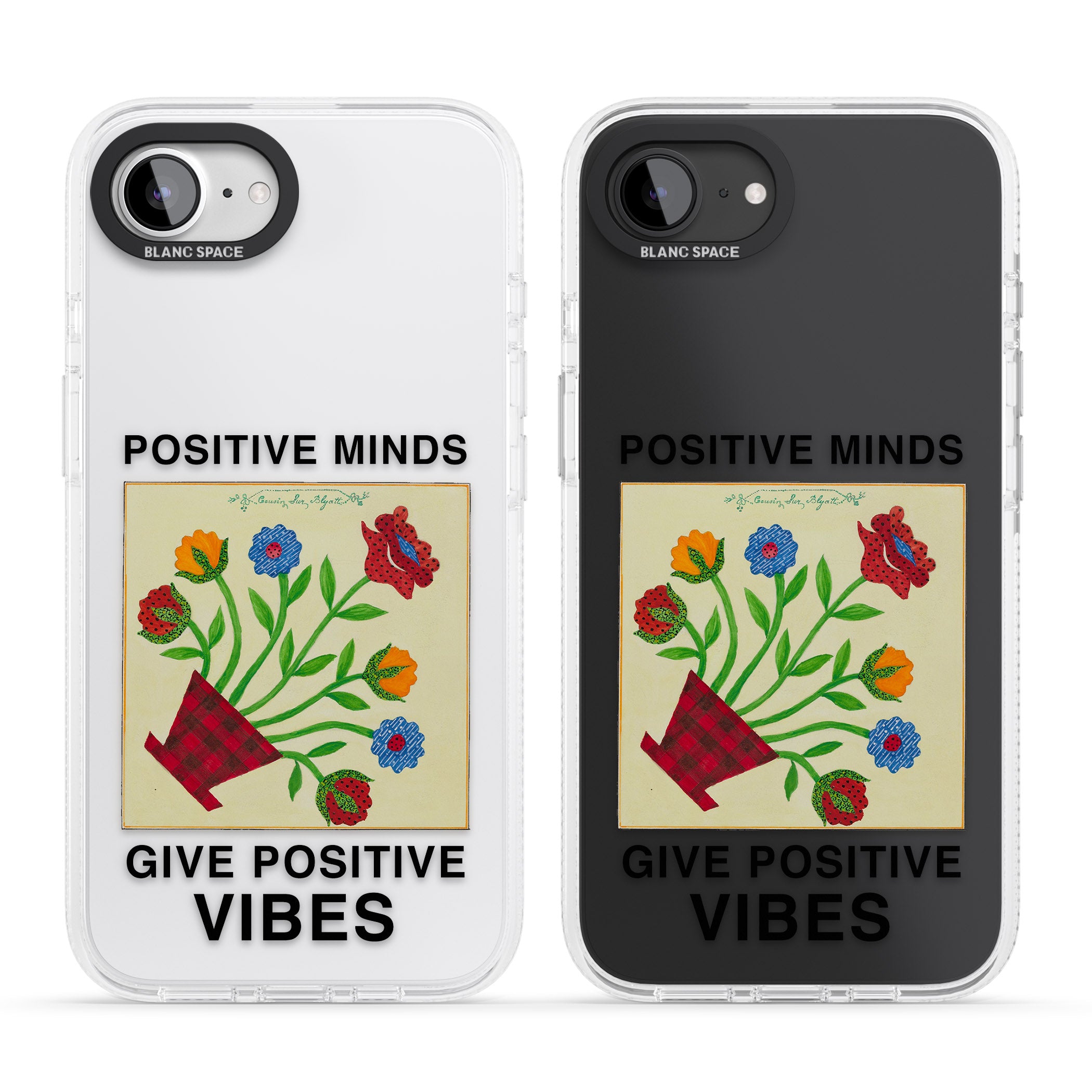 Positive Minds Give Positive Vibes iPhone 16e Clear Case Impact Air - Blanc Space