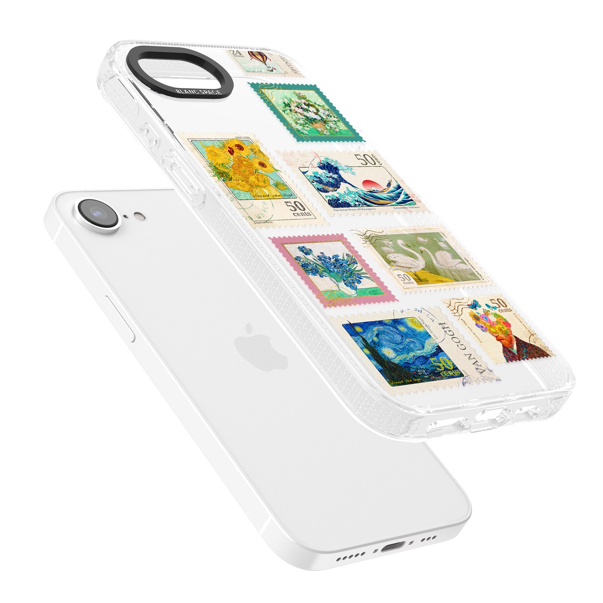 Vintage Art Stamps iPhone 16e Clear Case Impact Air - Blanc Space