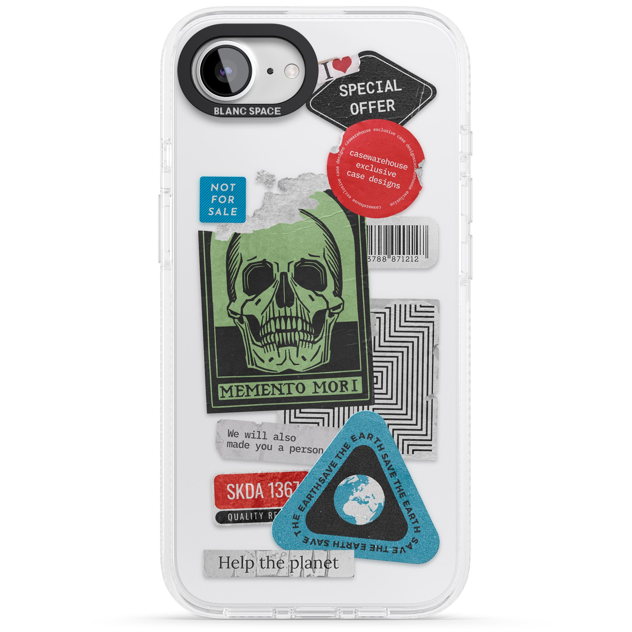 Skull Sticker Mix iPhone 16e Clear Case Impact Air - Blanc Space
