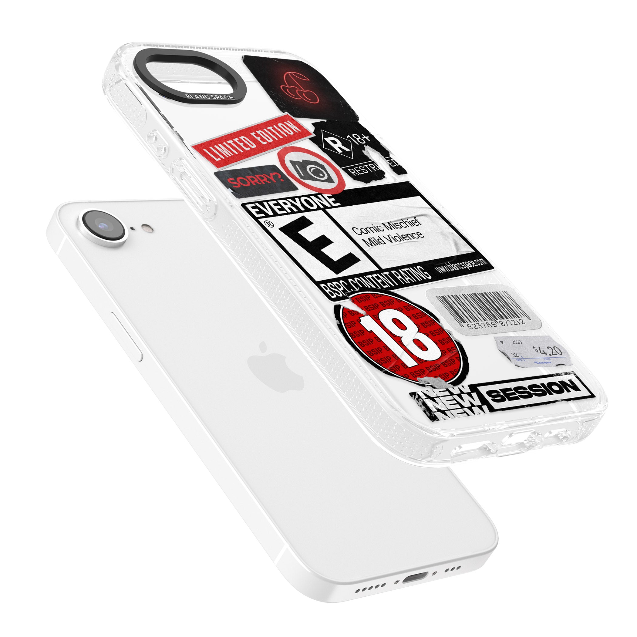 Rated 18+ Sticker Mix iPhone 16e Clear Case Impact Air - Blanc Space