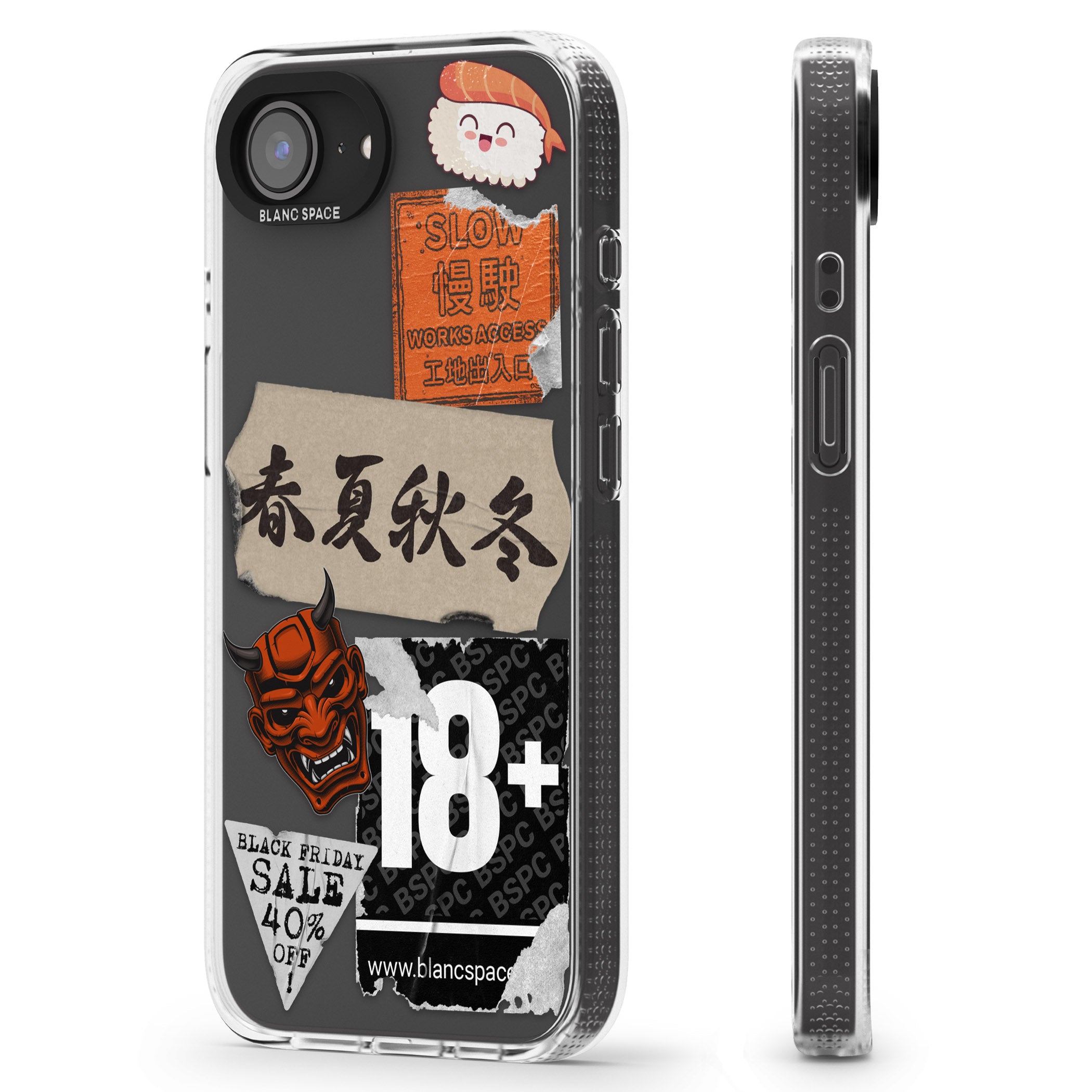 Asian Sticker Mix iPhone 16e Clear Case Impact Air - Blanc Space