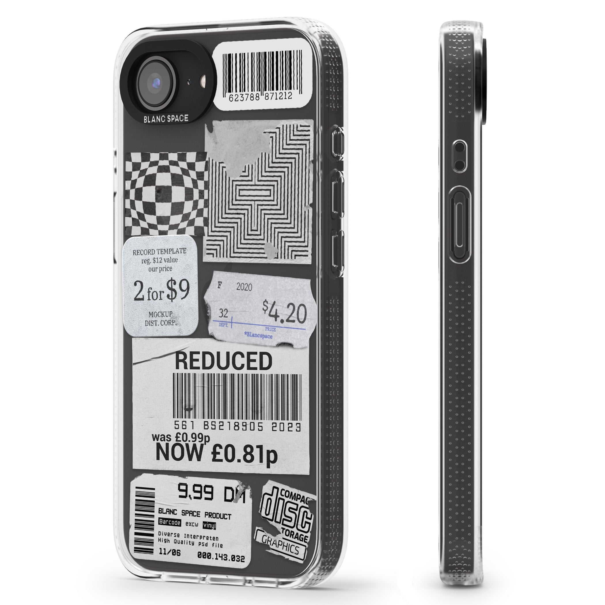 White Sticker Mix iPhone 16e Clear Case Impact Air - Blanc Space