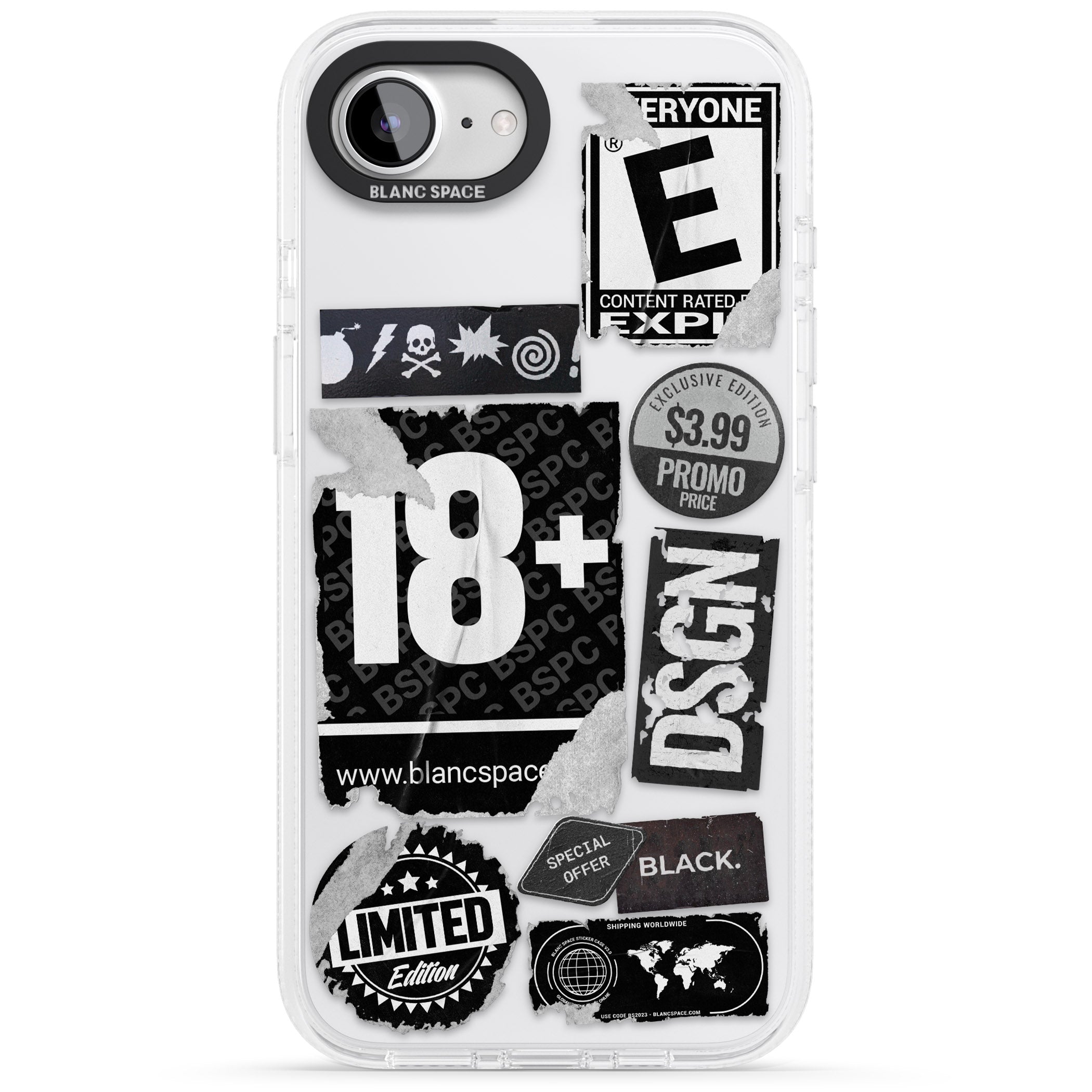 Black Sticker Mix iPhone 16e Clear Case Impact Air - Blanc Space