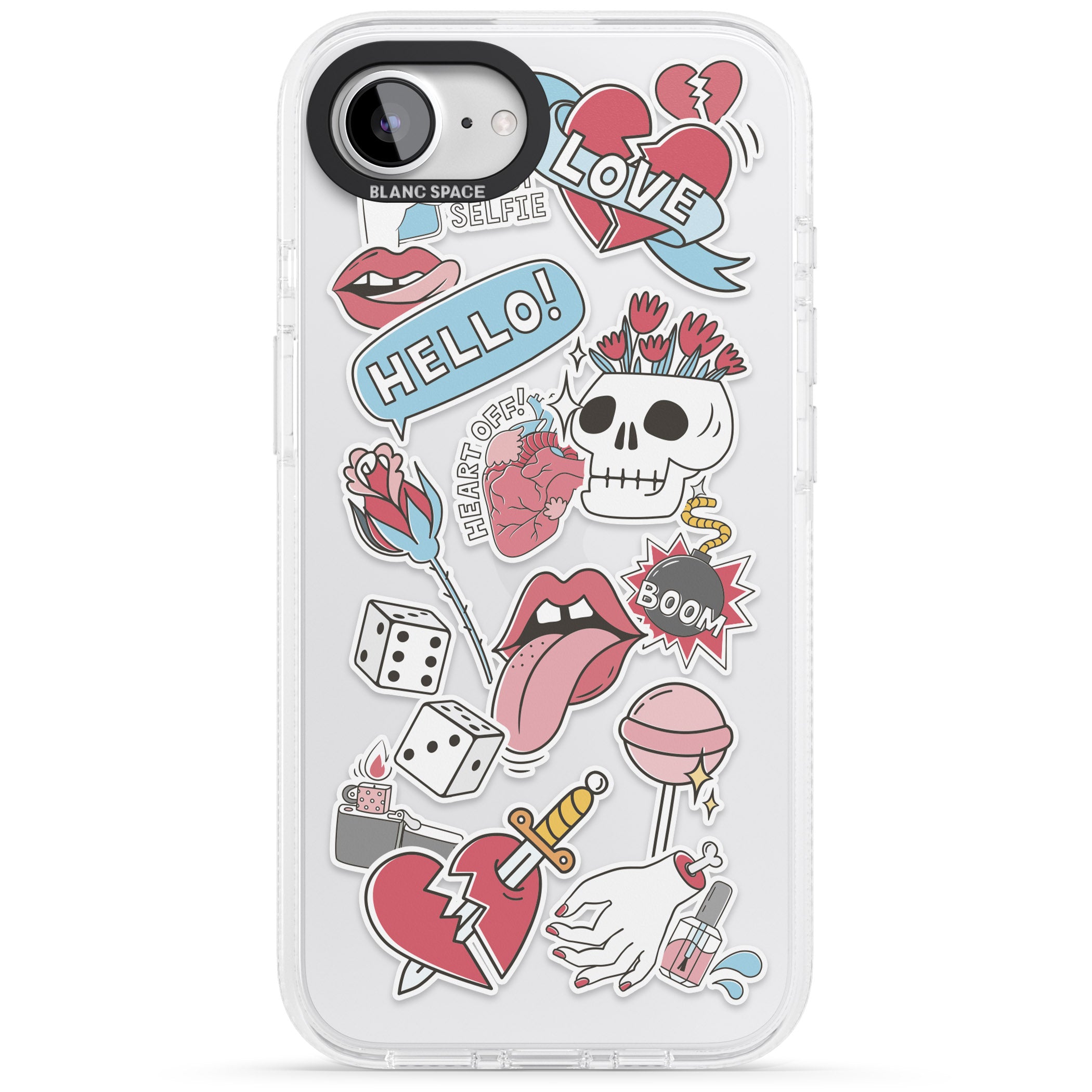 Skull & Flowers Sticker iPhone 16e Clear Case Impact Air - Blanc Space