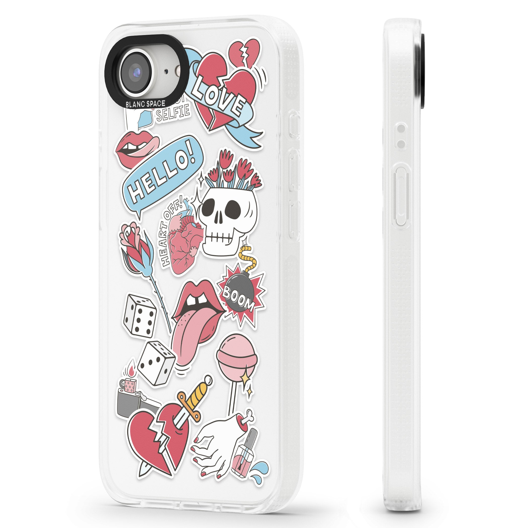 Skull & Flowers Sticker iPhone 16e Clear Case Impact Air - Blanc Space