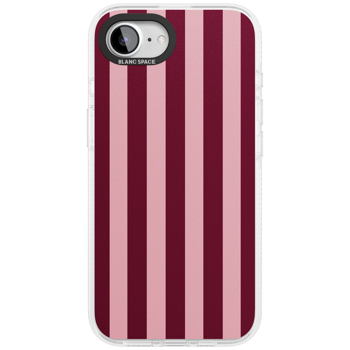 Bordeaux Belle preppy iPhone case featuring bold vertical stripes in burgundy and soft blush pink iPhone 16e / iPhone 16E / iPhone 17e Impact Air Phone Case front