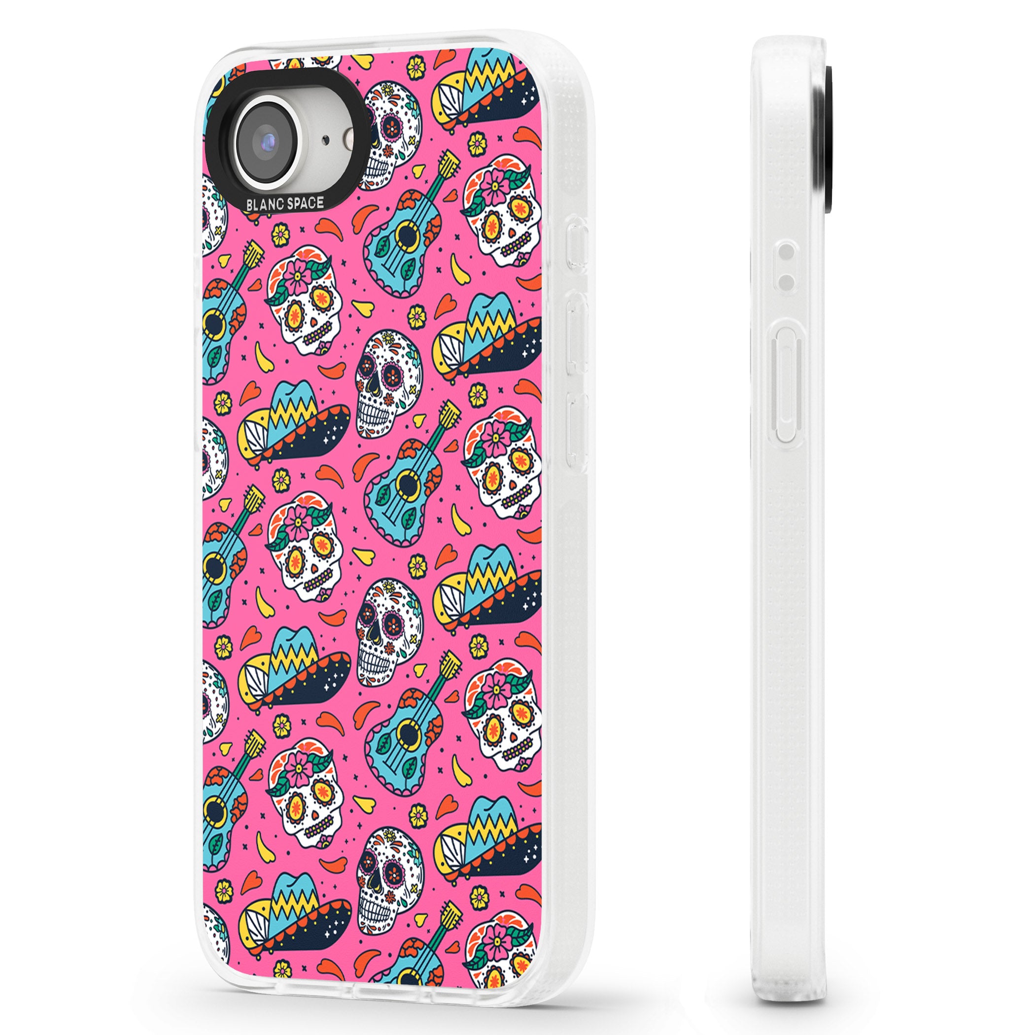 Pink Day of The Dead Pattern iPhone 16e Clear Case Impact Air - Blanc Space