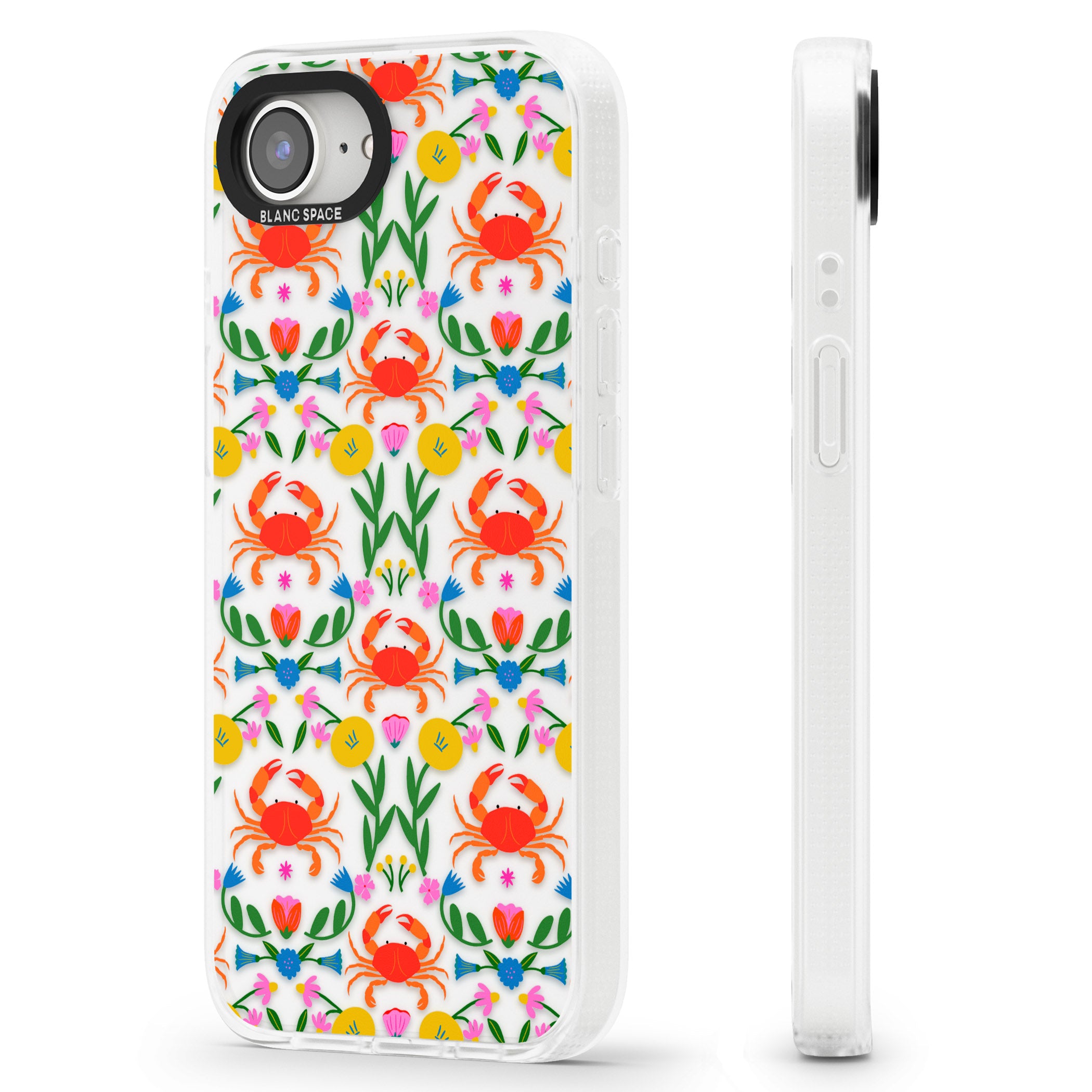Crabs & Flowers iPhone 16e Clear Case Impact Air - Blanc Space