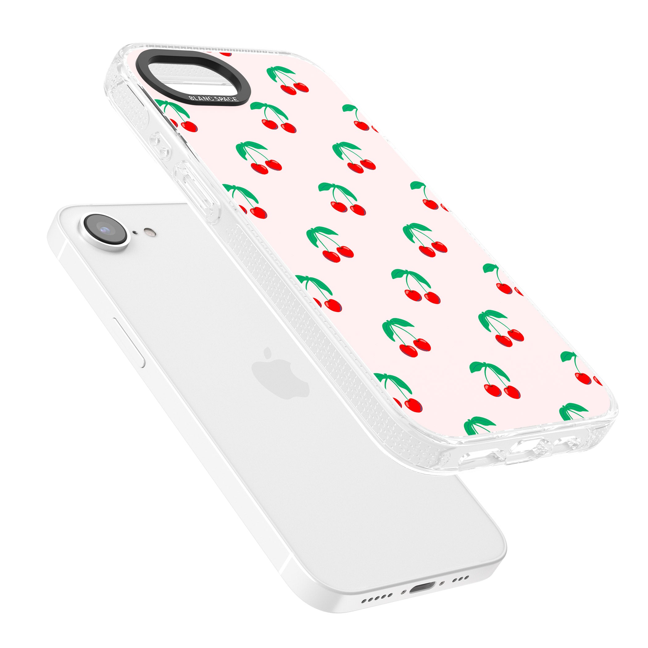 Cute Cherry Pattern iPhone 16e Clear Case Impact Air - Blanc Space