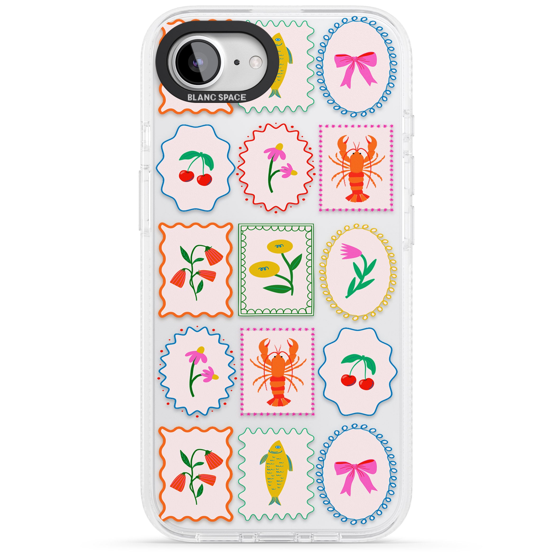 Floral & Seafood Stamps iPhone 16e Clear Case Impact Air - Blanc Space