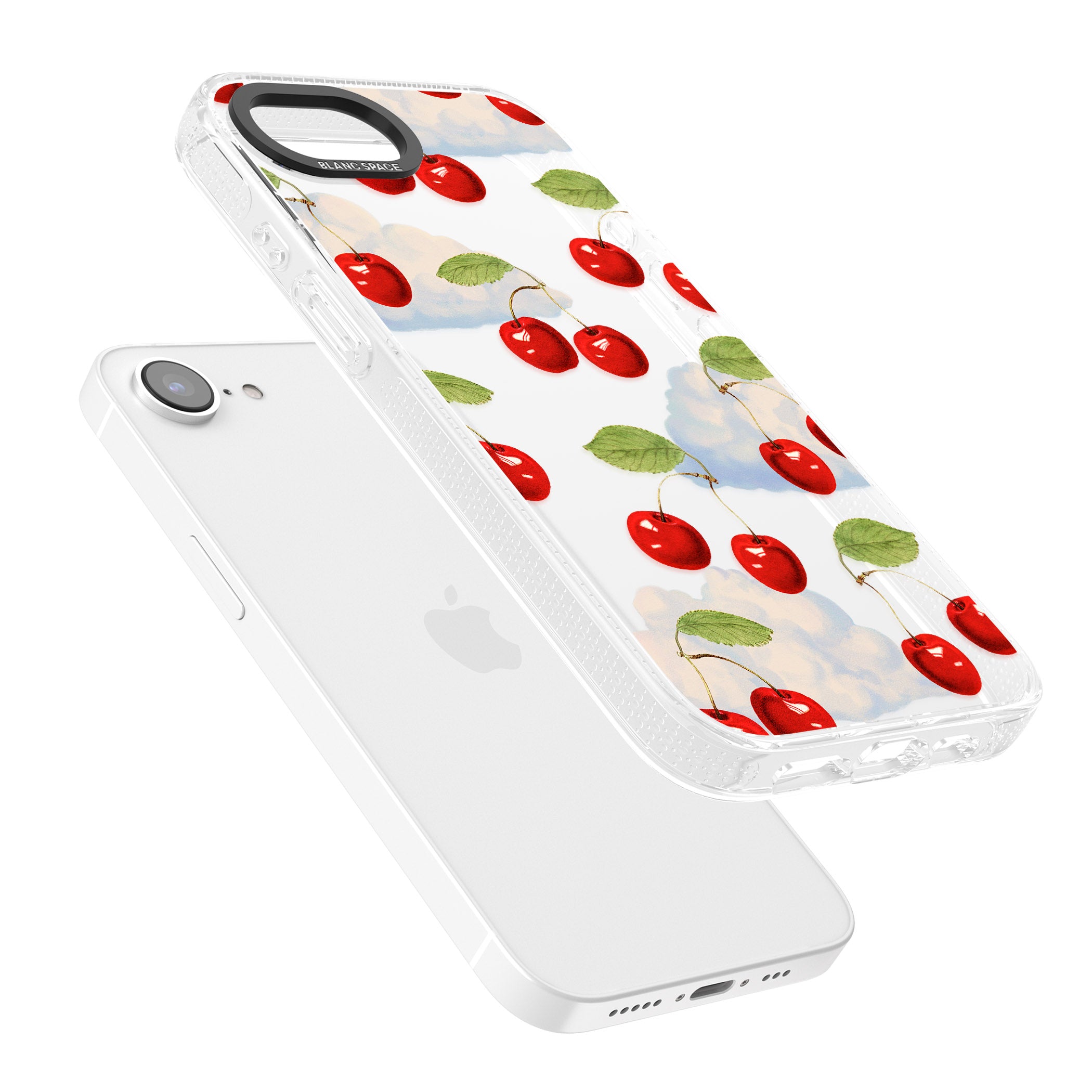 Vintage Cherries & Clouds iPhone 16e Clear Case Impact Air - Blanc Space