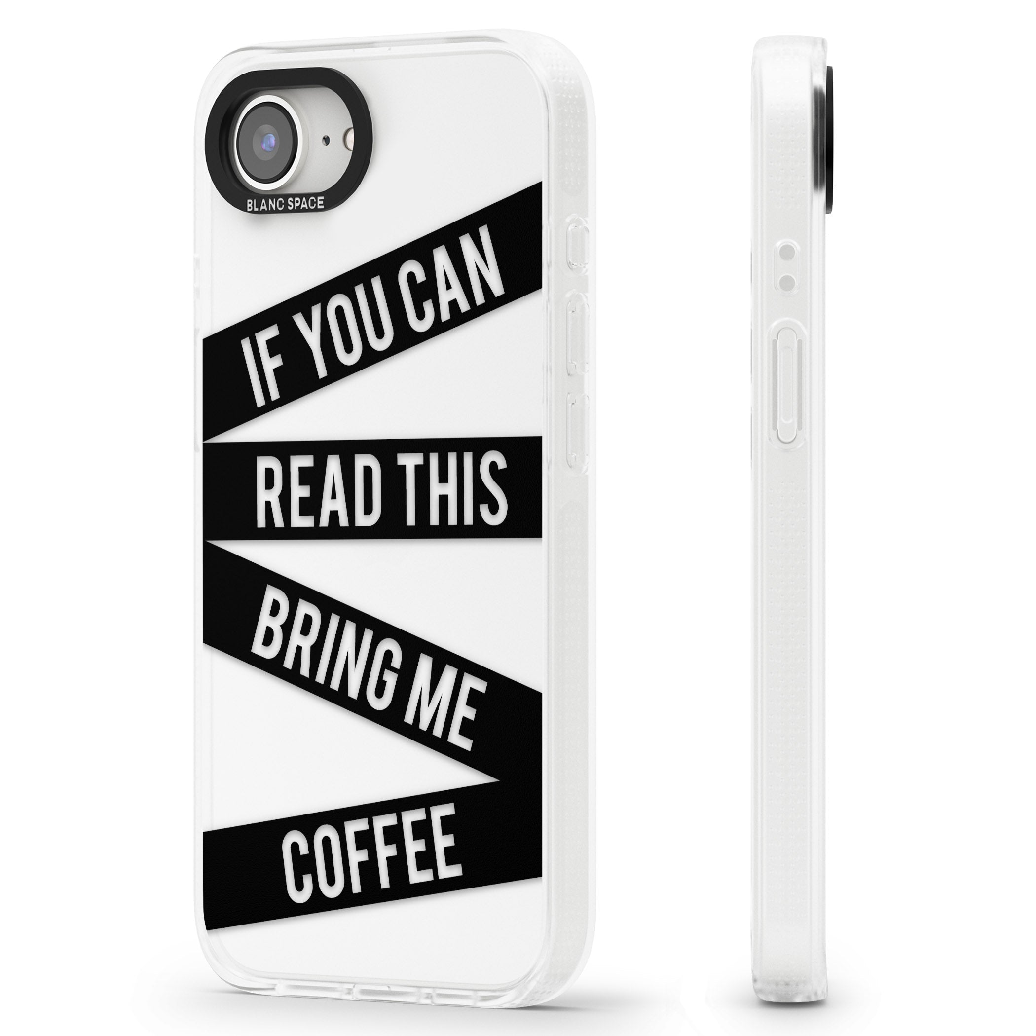Black Stripes Bring Me Coffee iPhone 16e Clear Case Impact Air - Blanc Space