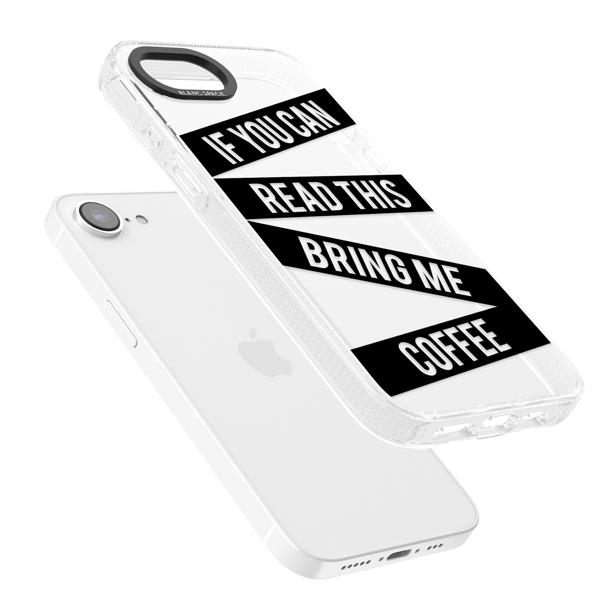 Black Stripes Bring Me Coffee iPhone 16e Clear Case Impact Air - Blanc Space