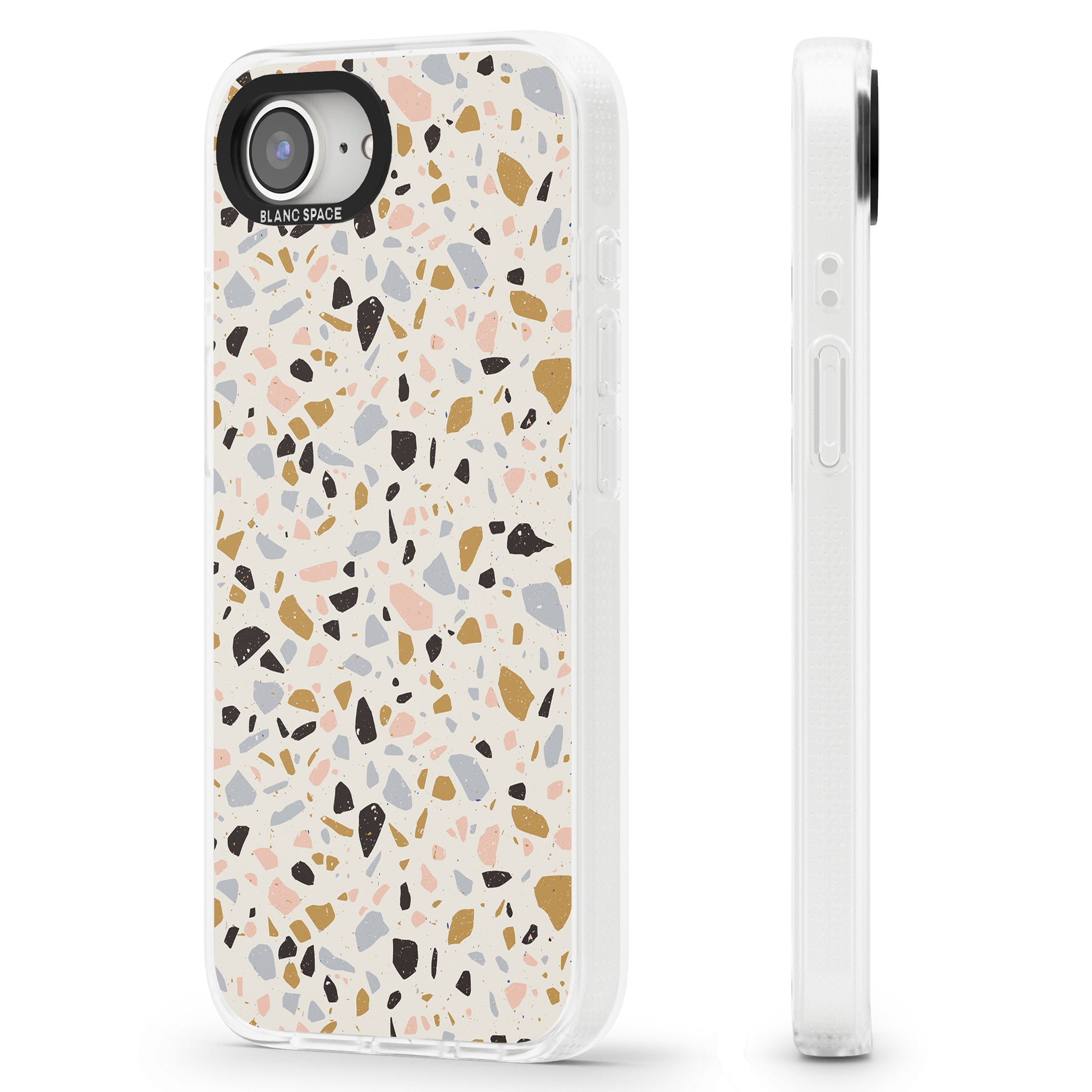 Pale Pink, Blue, & Mocha Terrazzo Pattern iPhone 16e Clear Case Impact Air - Blanc Space