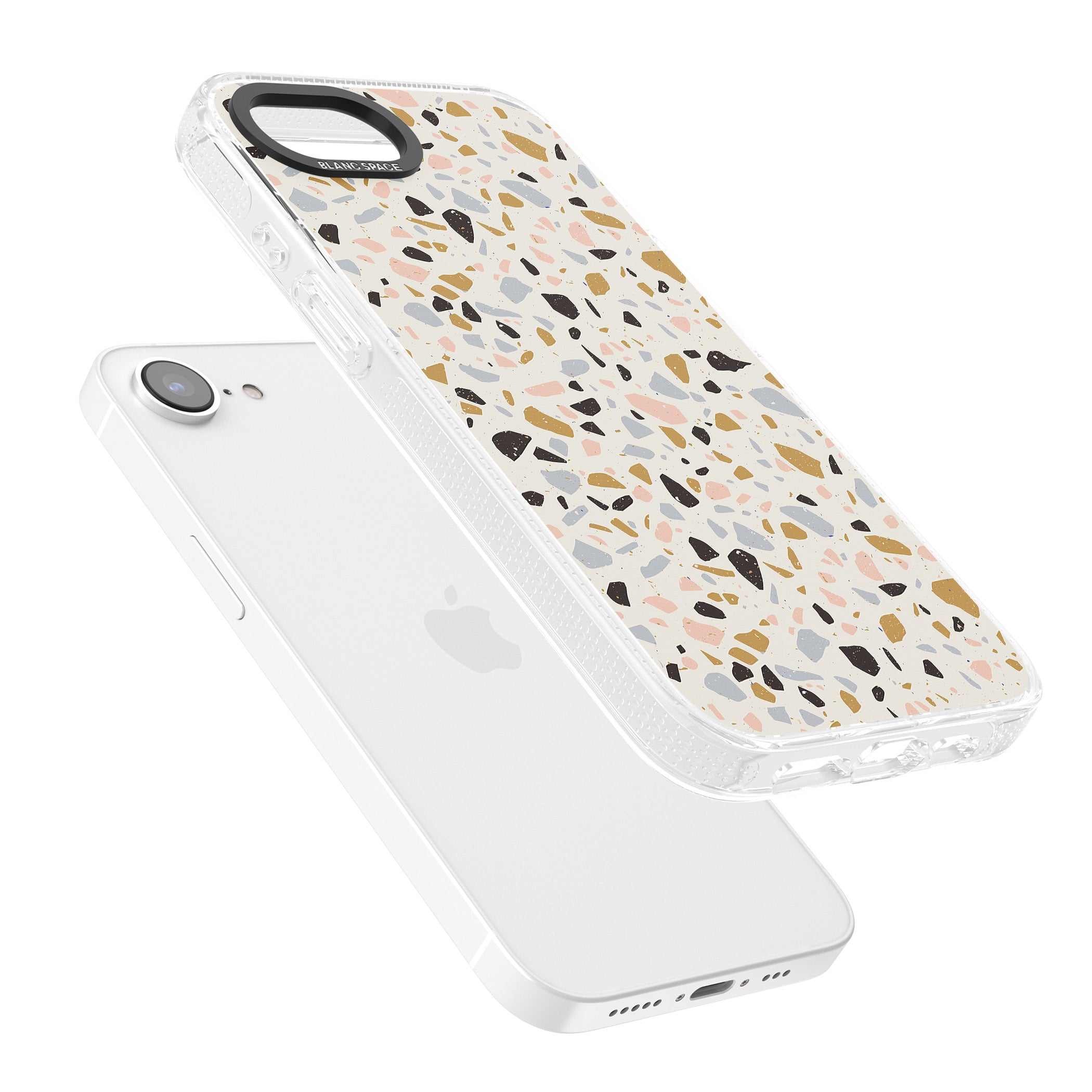 Pale Pink, Blue, & Mocha Terrazzo Pattern iPhone 16e Clear Case Impact Air - Blanc Space
