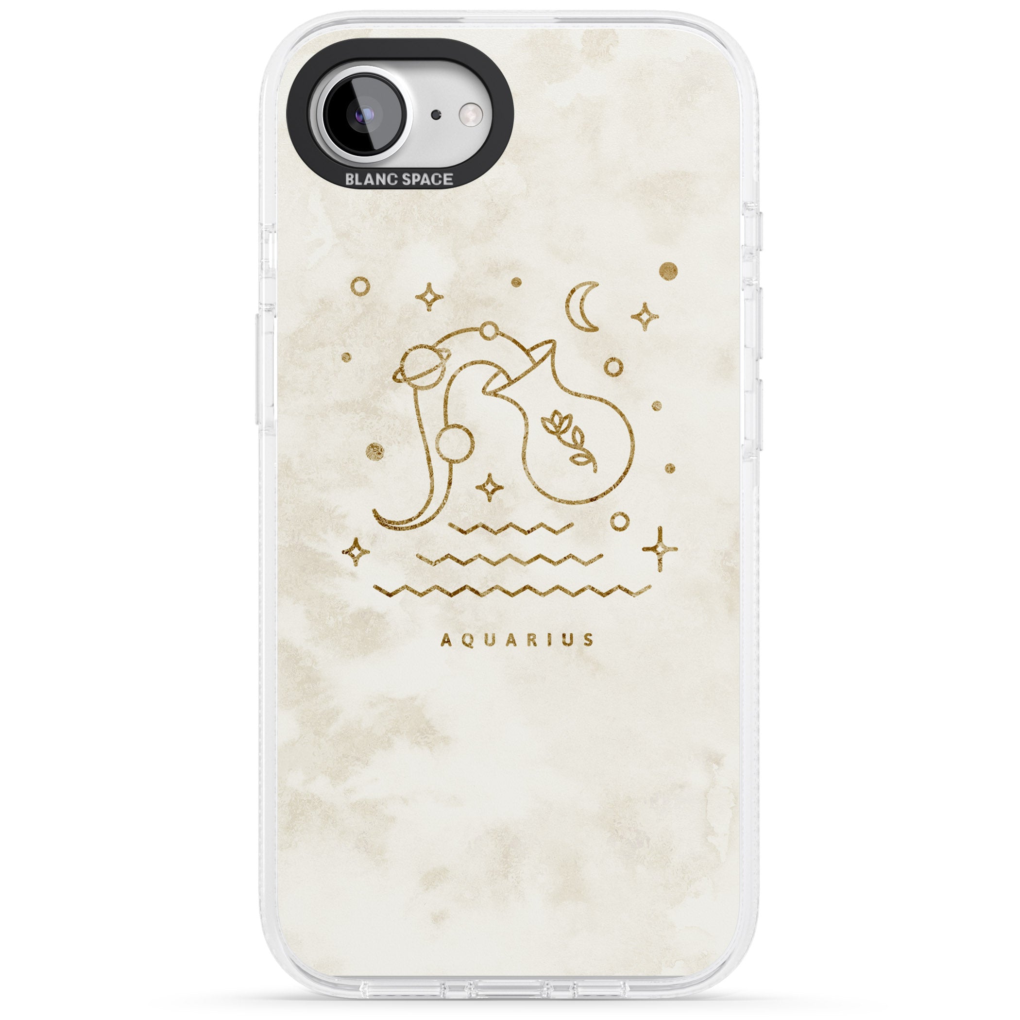 Aquarius Emblem - Solid Gold Marbled Design iPhone 16e Clear Case Impact Air - Blanc Space