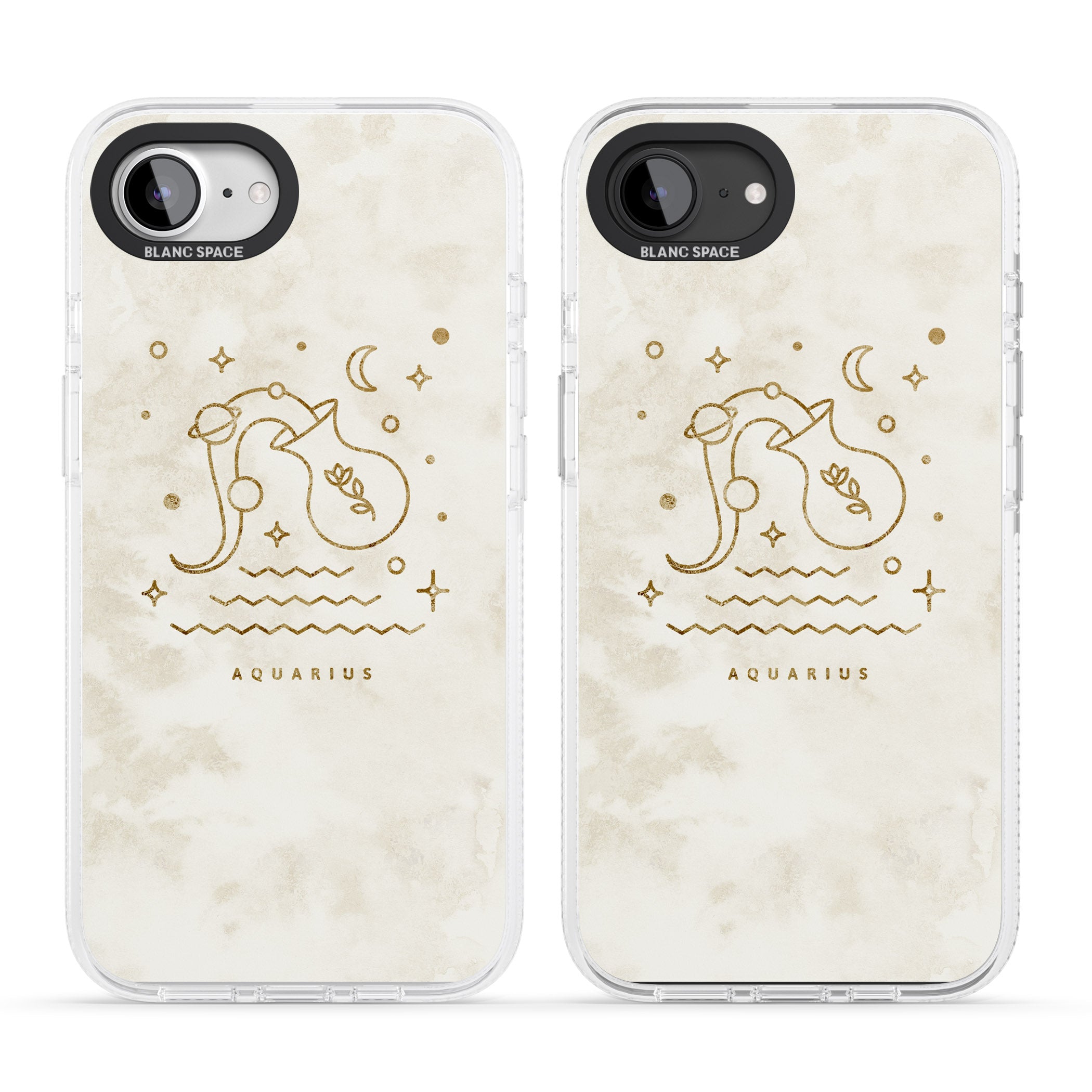 Aquarius Emblem - Solid Gold Marbled Design iPhone 16e Clear Case Impact Air - Blanc Space