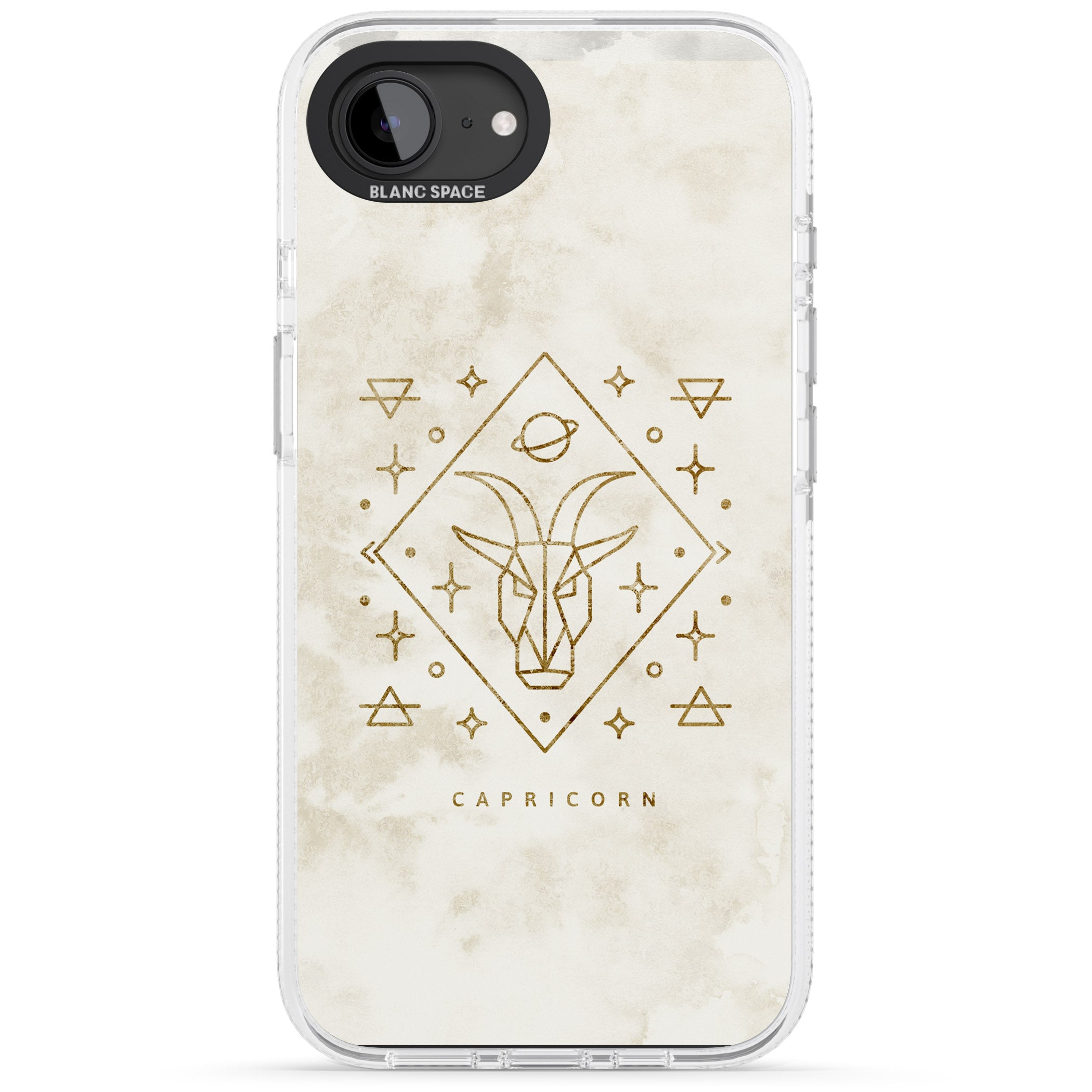 Capricorn Emblem - Solid Gold Marbled Design iPhone 16e Clear Case Impact Air - Blanc Space