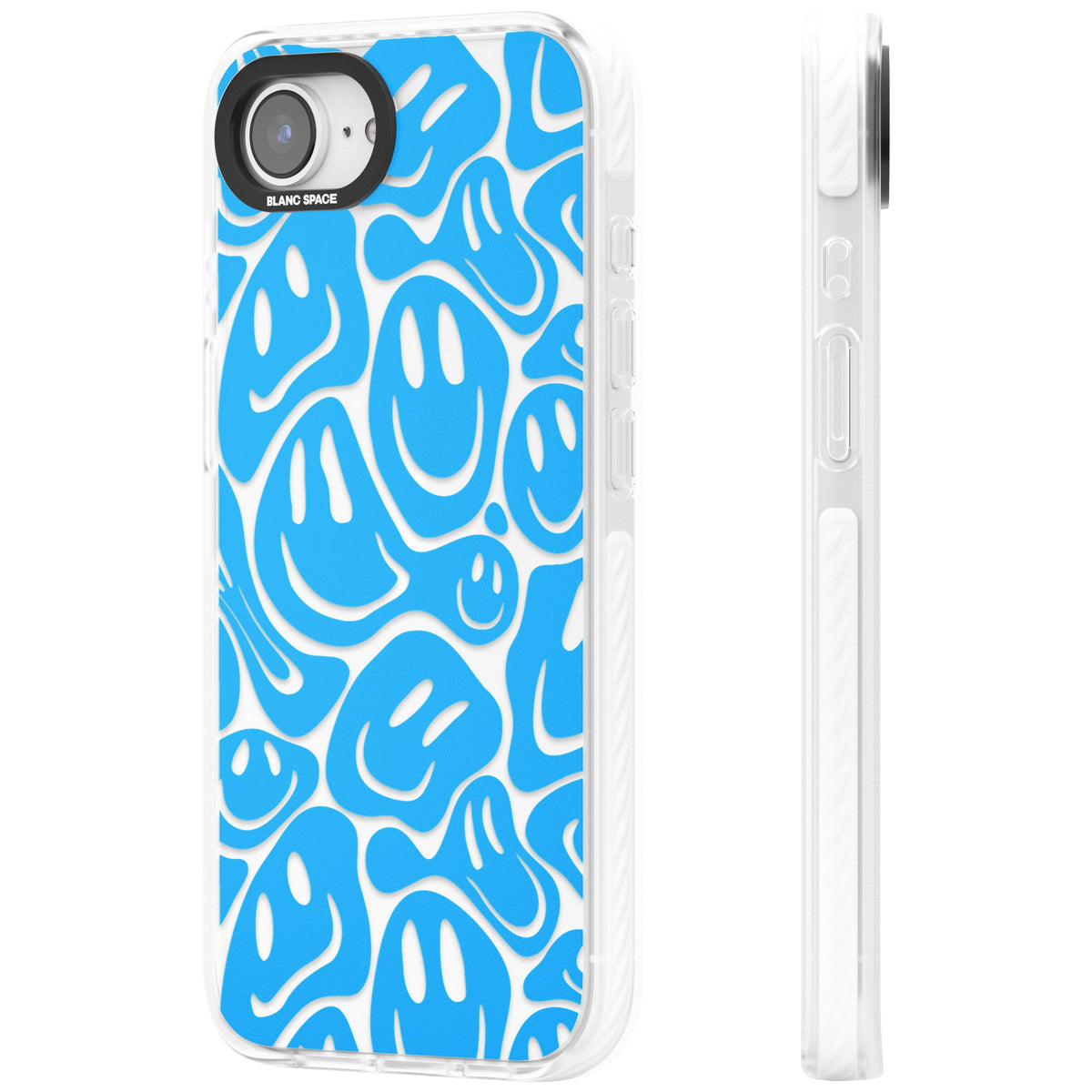 Blue Acid Faces iPhone 16e / iPhone 17e Impact Clear Phone Case side