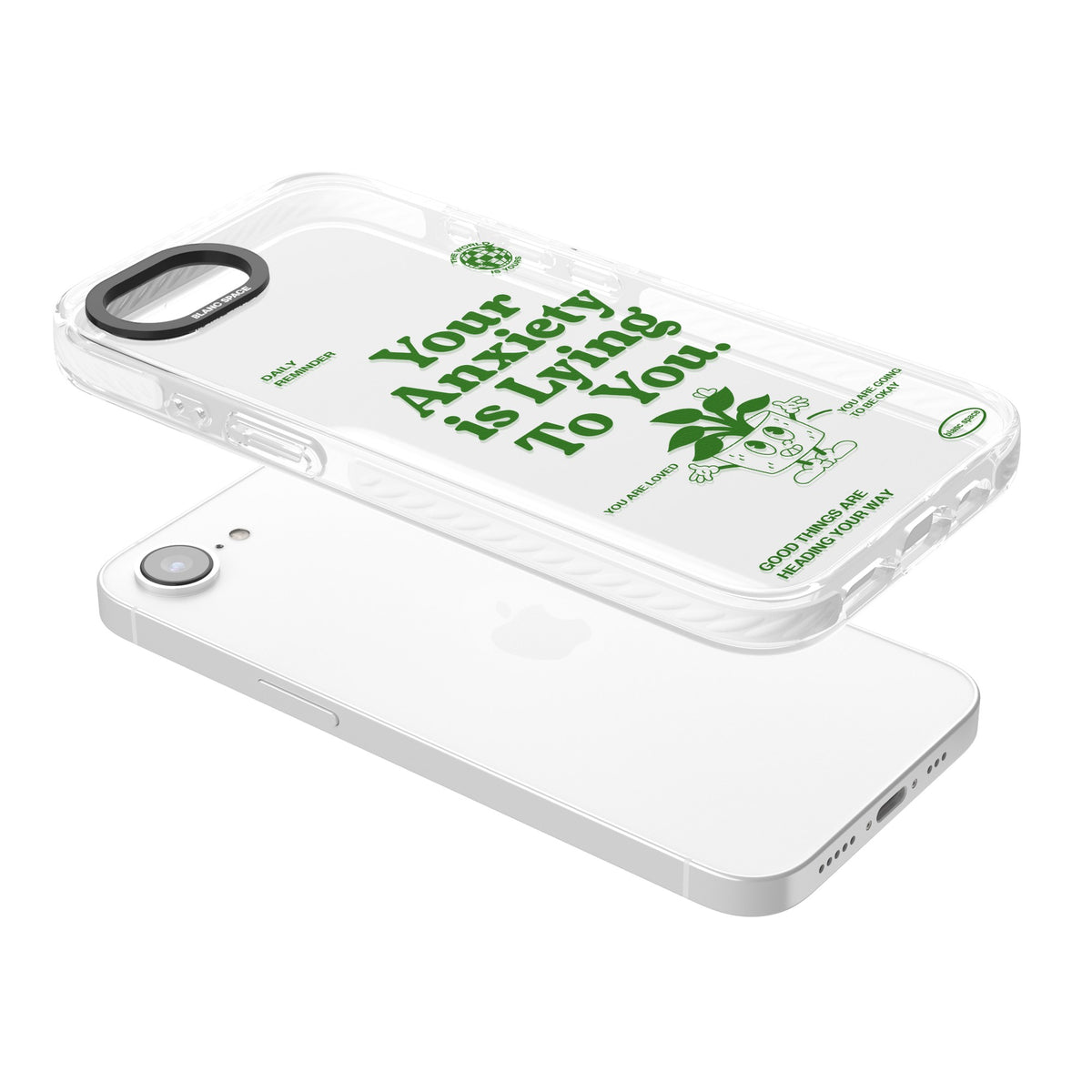 Your Anxiety Is Lying To You iPhone 16e / iPhone 17e Impact Clear Phone Case angled
