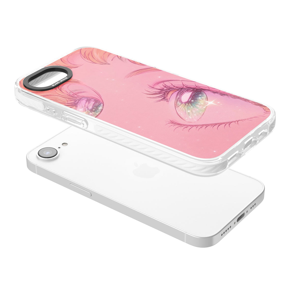 Pink Ethereal Gaze iPhone 16e / iPhone 17e Impact Clear Phone Case angled