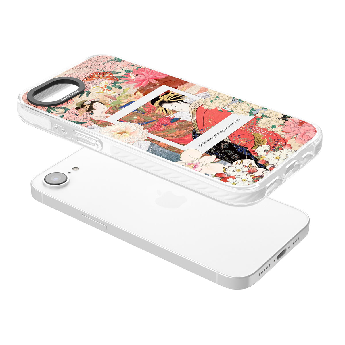Woodblock Geisha iPhone 16e / iPhone 17e Impact Clear Phone Case angled