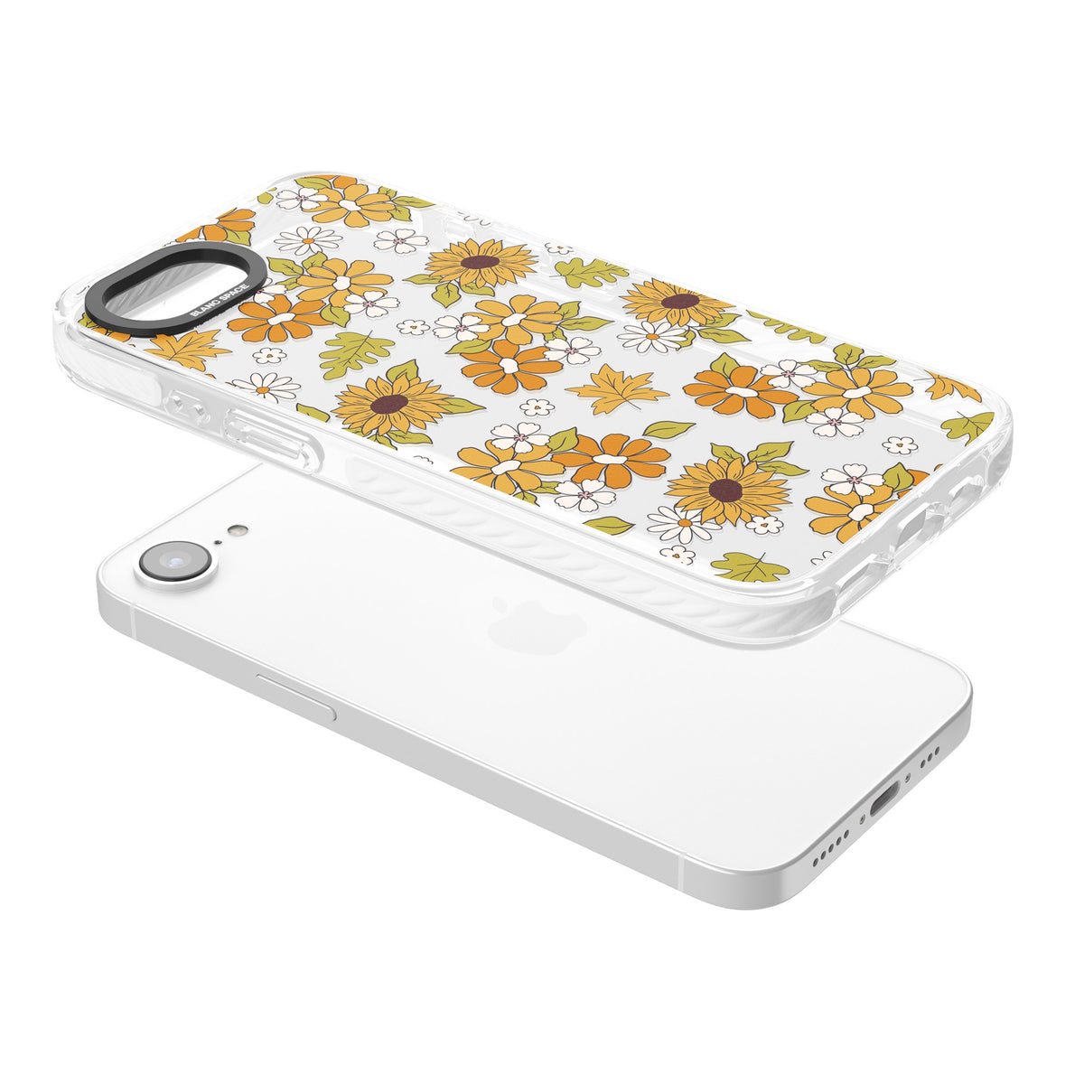 Boho Sunflowers iPhone 16e / iPhone 17e Impact Clear Phone Case angled