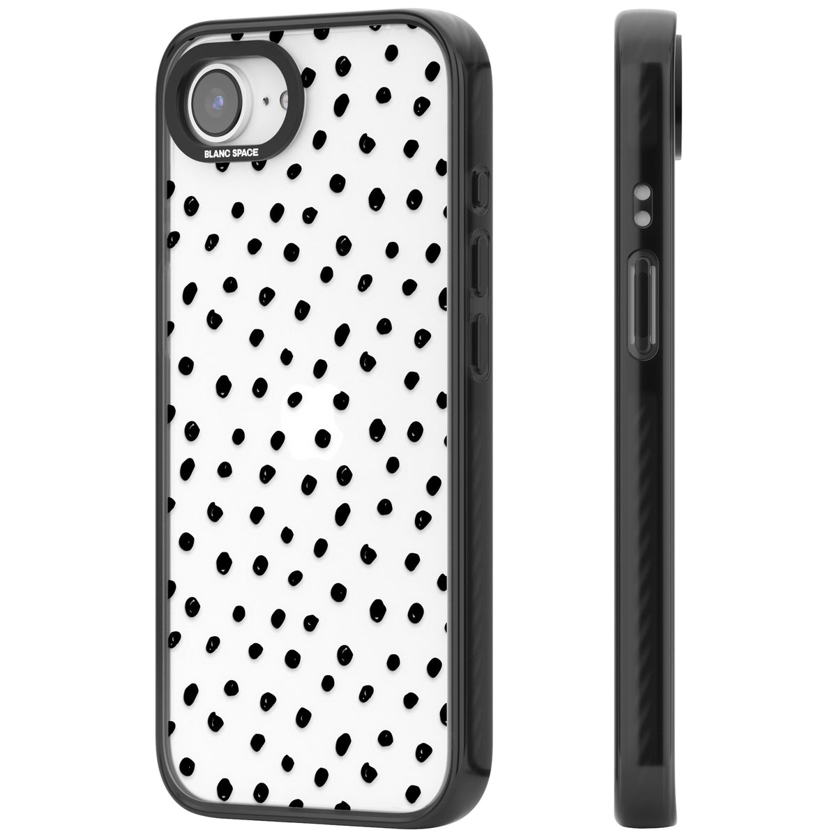 Messy Black Dot Pattern iPhone 16e / iPhone 17e Impact Black Phone Case side