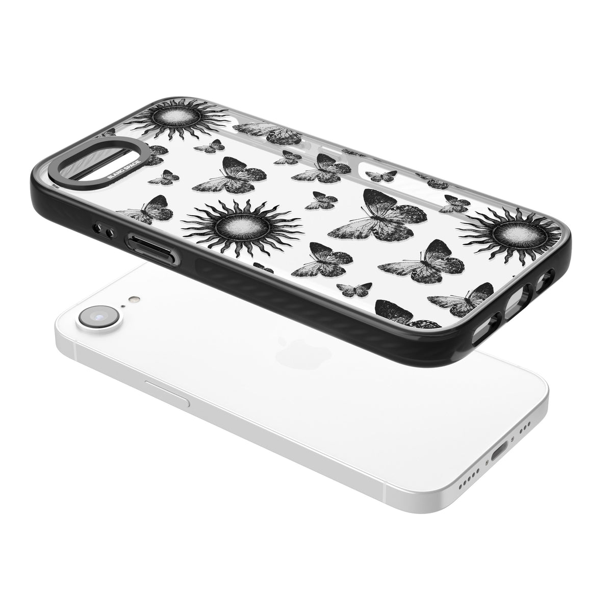 Butterflies Suns iPhone 16e / iPhone 17e Impact Black Phone Case angled