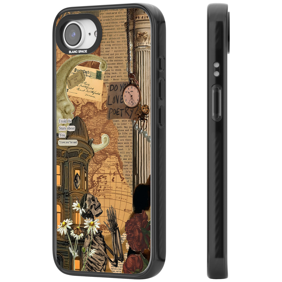 Skeleton Poetry iPhone 16e / iPhone 17e Impact Black Phone Case side