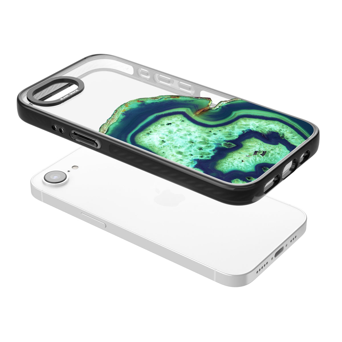 Emerald Agate Slice iPhone 16e / iPhone 17e Impact Black Phone Case angled