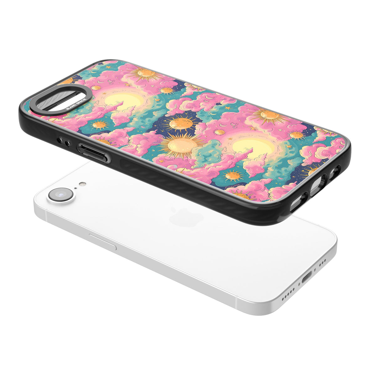 Starlight Clouds iPhone 16e / iPhone 17e Impact Black Phone Case angled