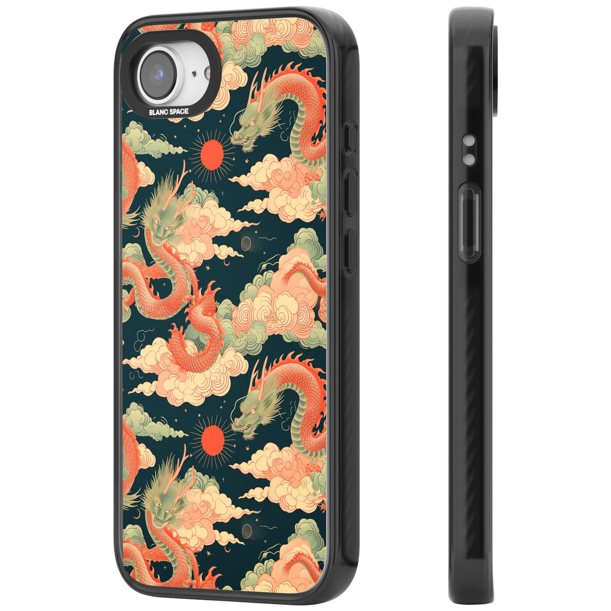 Chinese Dragons Clouds iPhone 16e / iPhone 17e Impact Black Phone Case side