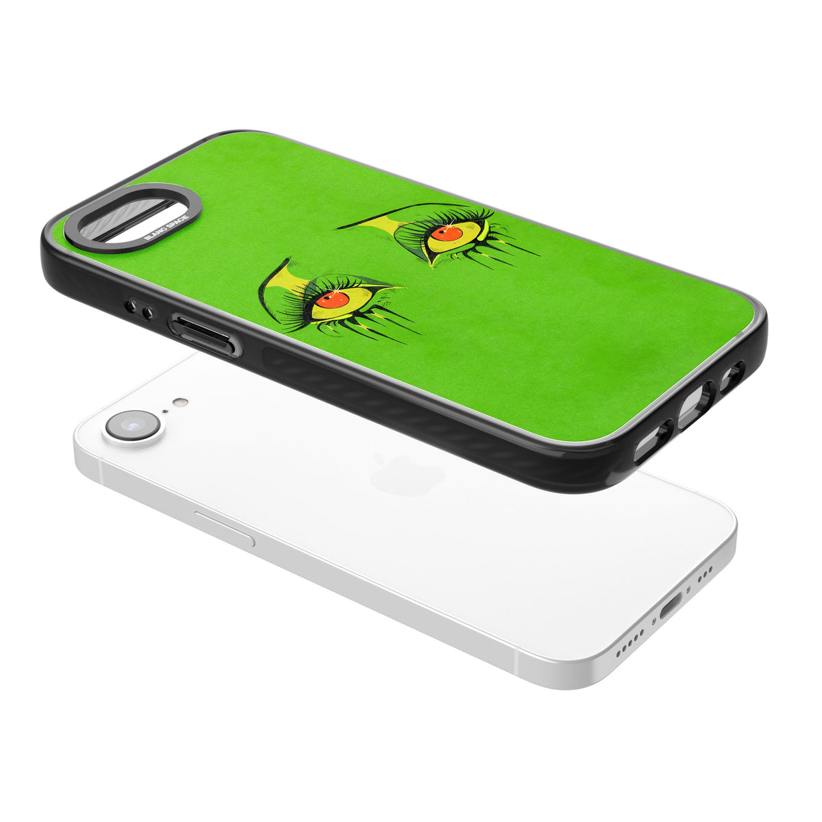 Green Enchanted Eyes iPhone 16e / iPhone 17e Impact Black Phone Case angled