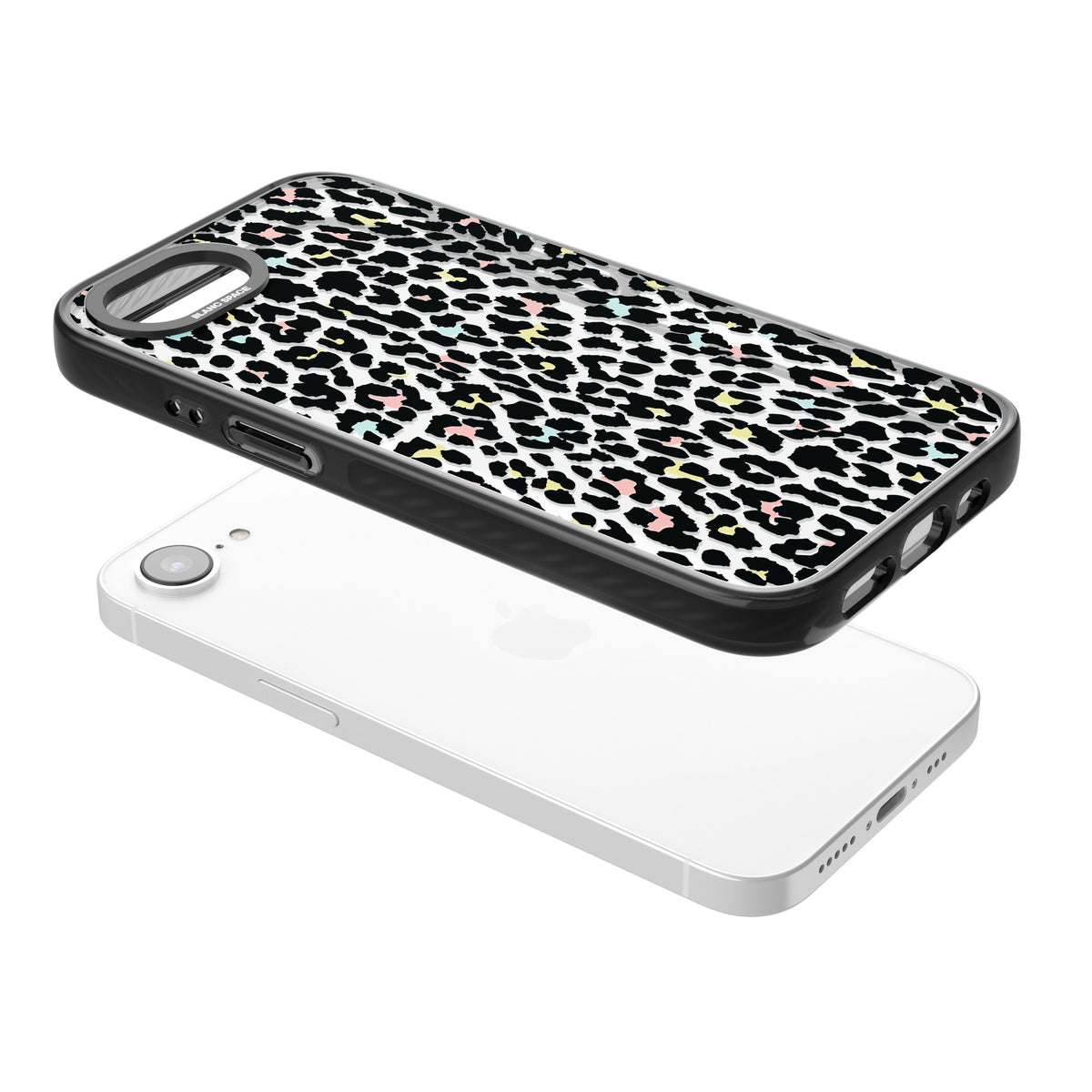 Sugar Leopard iPhone 16e / iPhone 17e Impact Black Phone Case angled
