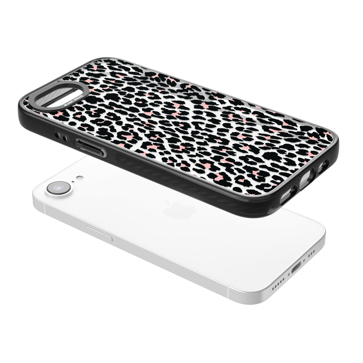 Tatty Leopard iPhone 16e / iPhone 17e Impact Black Phone Case angled
