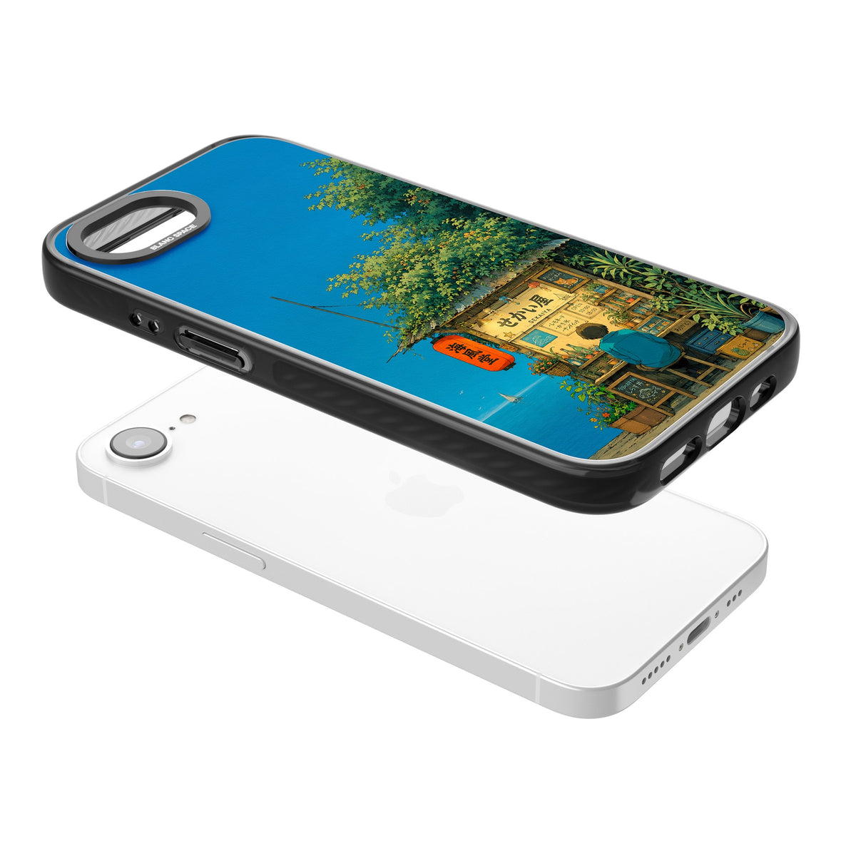 The Shirahama Kiosk iPhone 16e / iPhone 17e Impact Black Phone Case angled