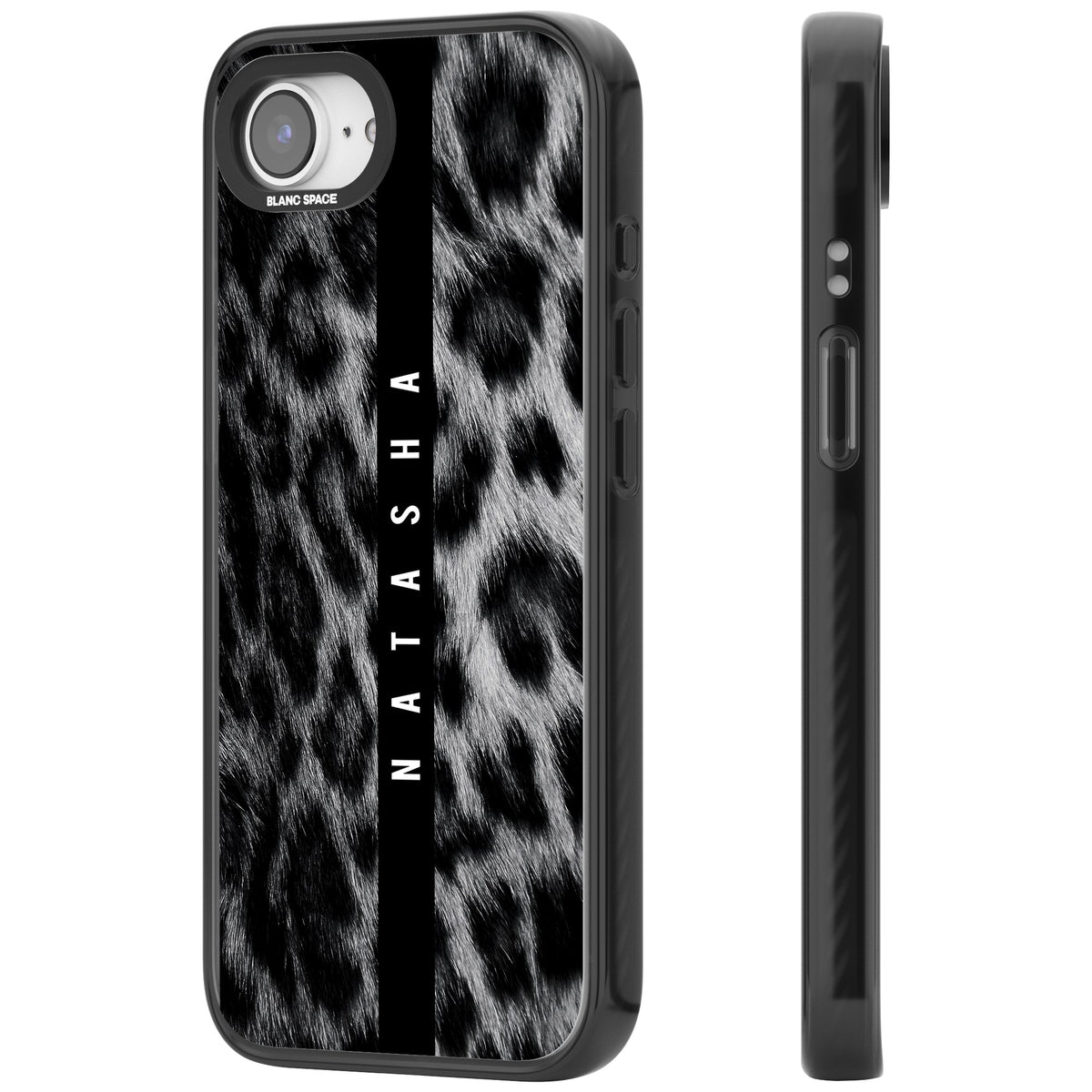 Snow Leopard iPhone 16e / iPhone 17e Impact Black Phone Case side