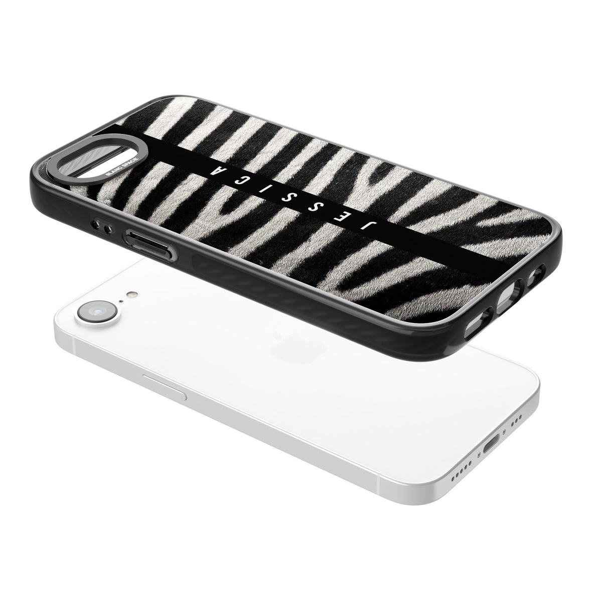 Zebra Print iPhone 16e / iPhone 17e Impact Black Phone Case angled