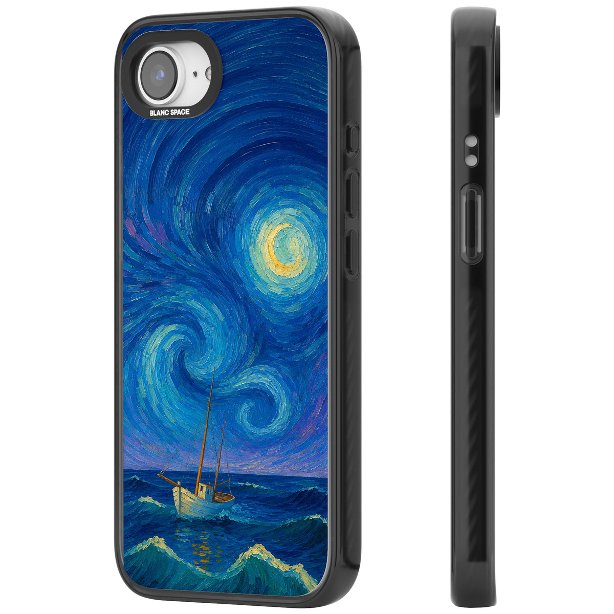 Moonlit Tide iPhone 16e / iPhone 17e Impact Black Phone Case side