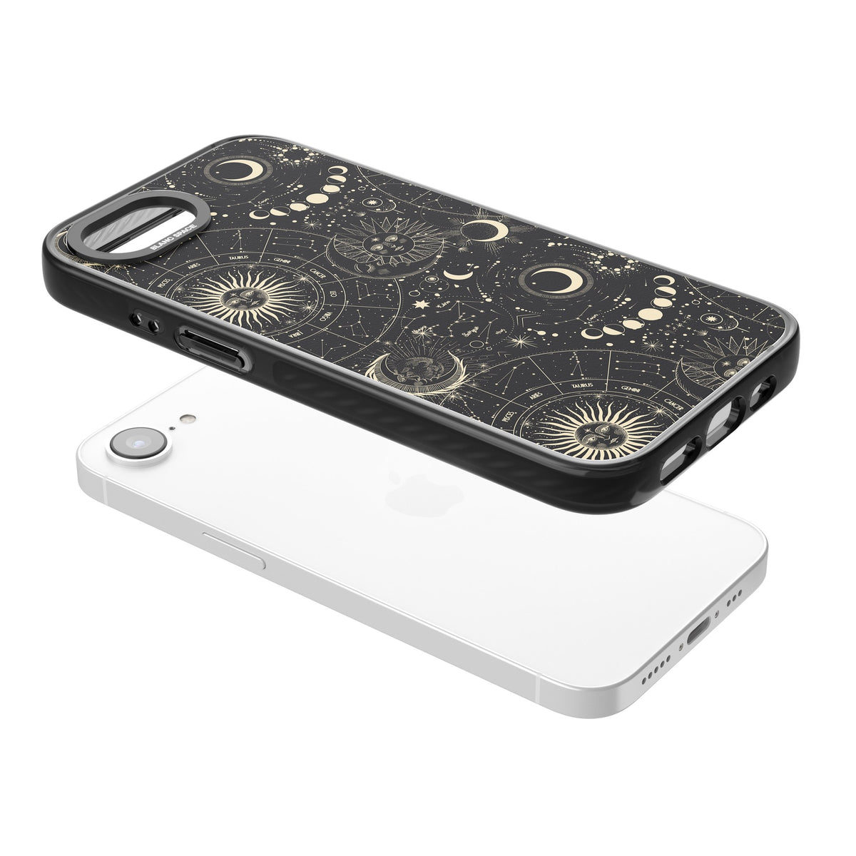 Celestial Cipher iPhone 16e / iPhone 17e Impact Black Phone Case angled
