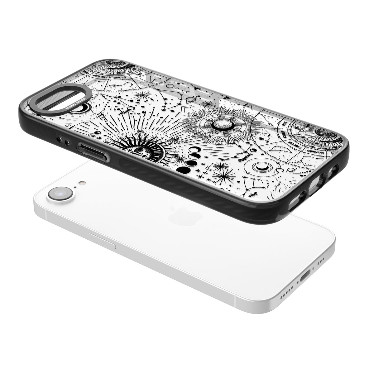 Celestial Chart iPhone 16e / iPhone 17e Impact Black Phone Case angled