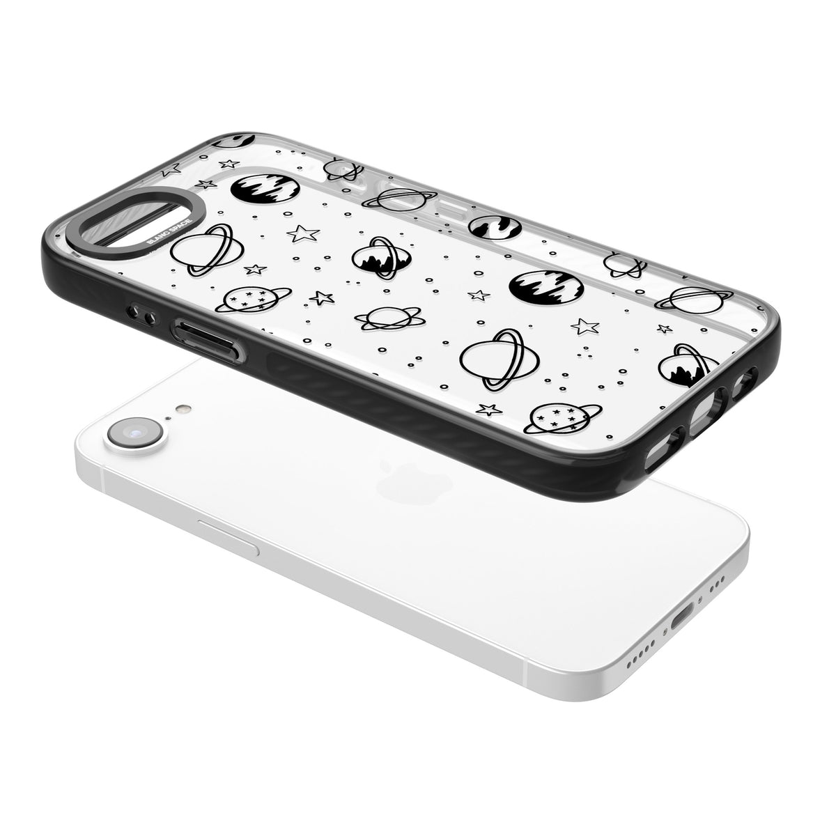Black Cosmic iPhone 16e / iPhone 17e Impact Black Phone Case angled