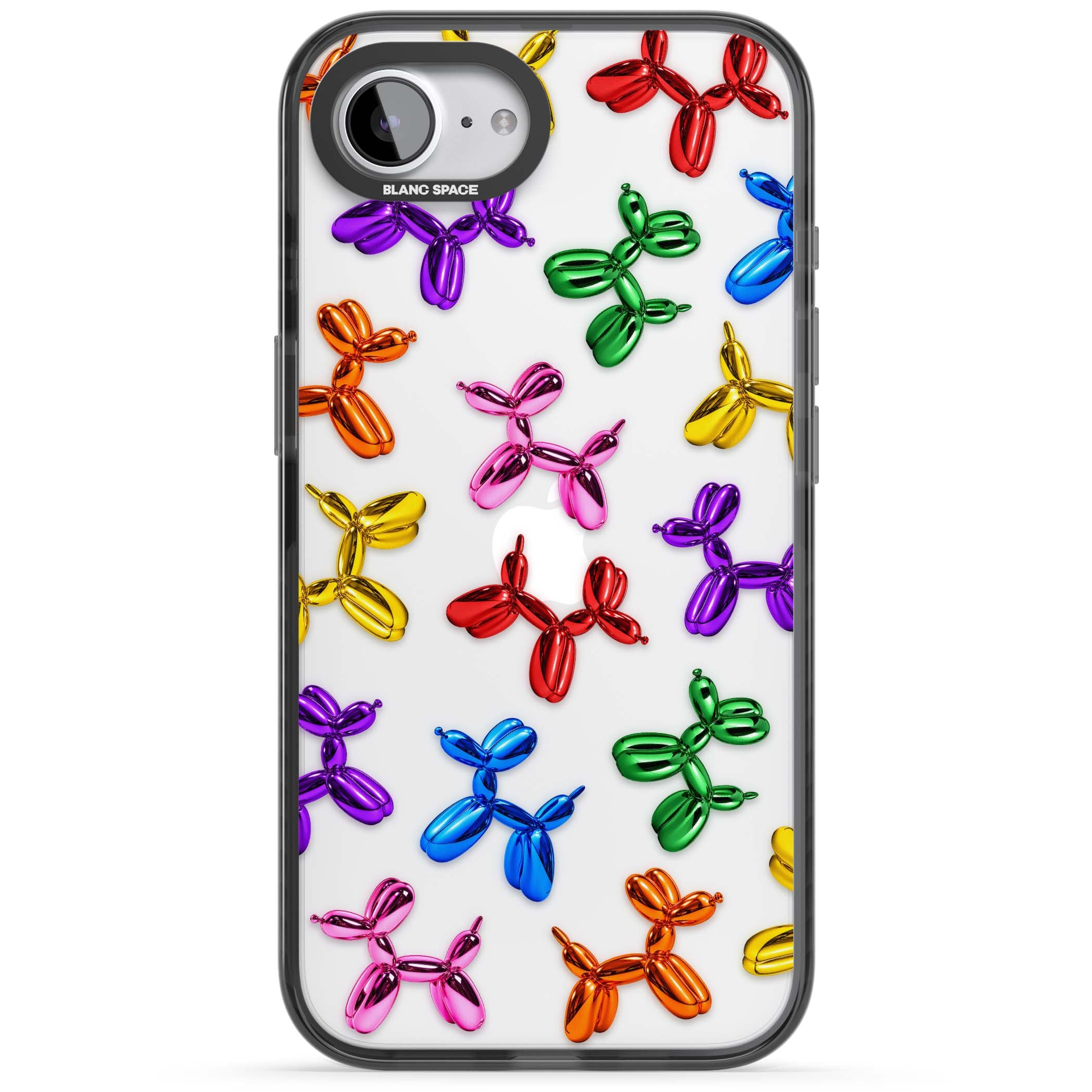 Balloon Dogs pop art iPhone case featuring rainbow chrome balloon dogs in Jeff Koons style | Black Impact case for iPhone 16e, iPhone 17e