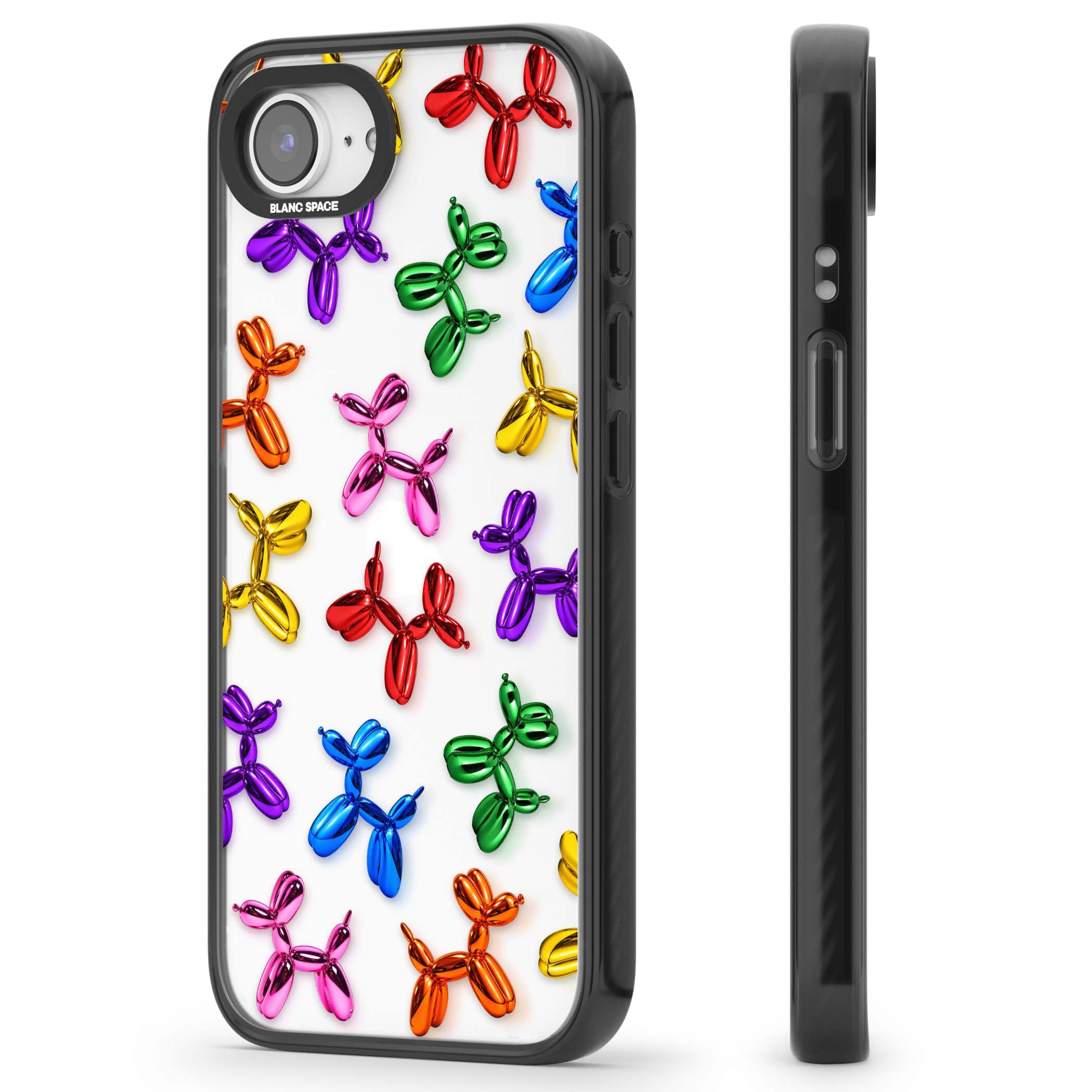 Balloon Dogs pop art iPhone case featuring rainbow chrome balloon dogs in Jeff Koons style | Black Impact case for iPhone 16e, iPhone 17e