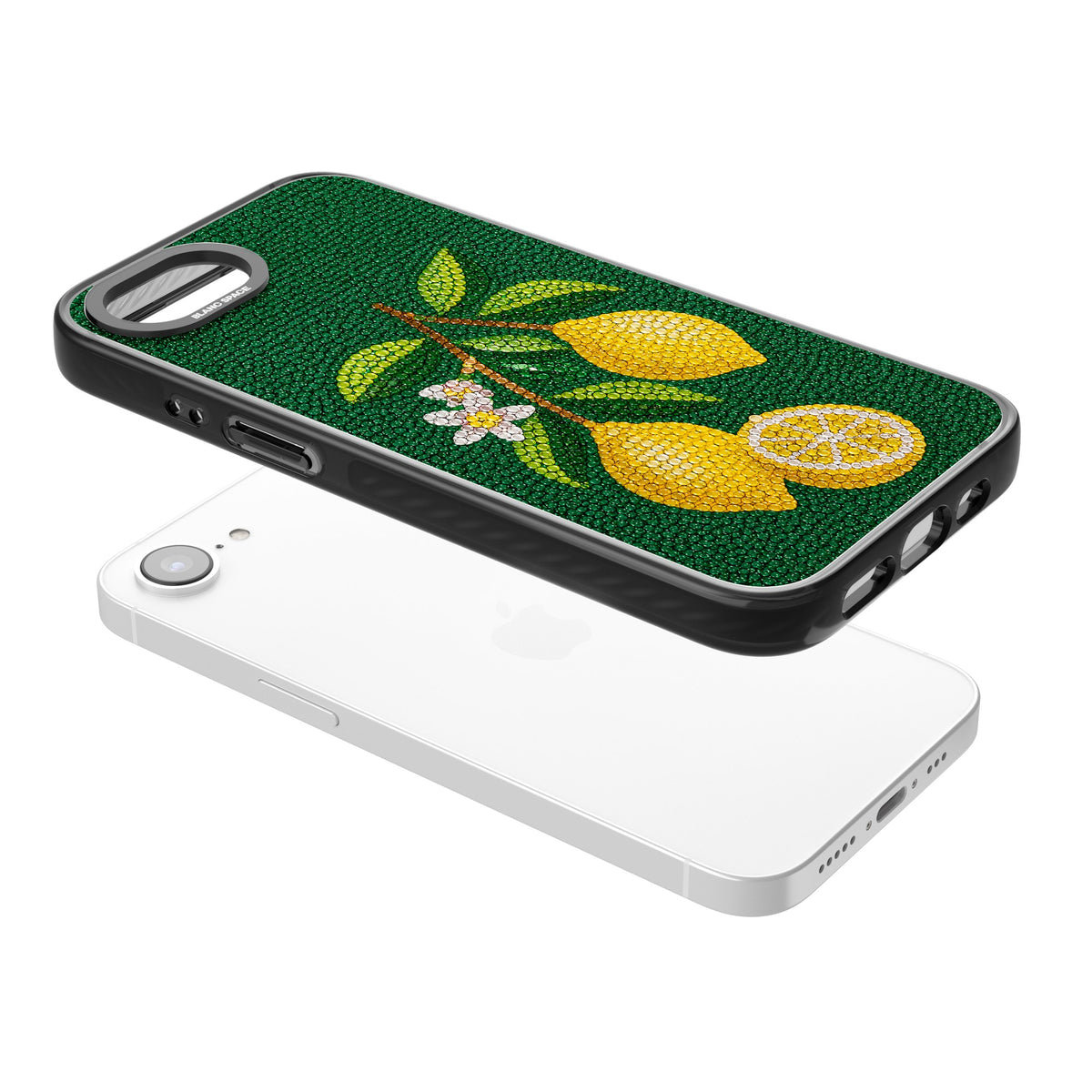 Beaded Lemons iPhone 16e / iPhone 17e Impact Black Phone Case angled